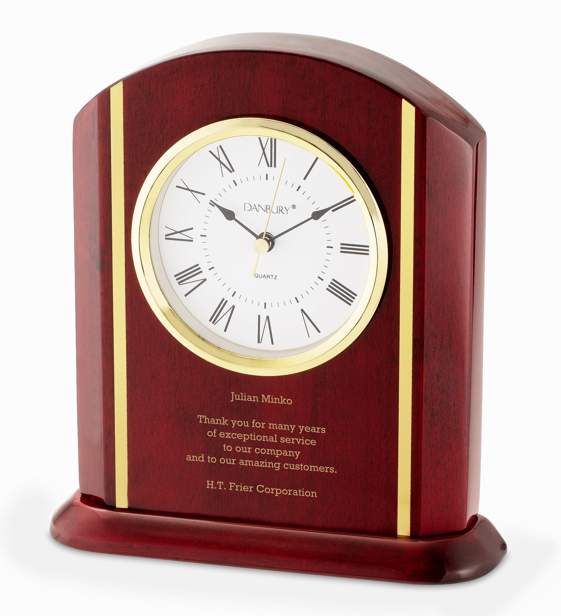 Engraved High Gloss Finish Wooden Desk Clock 