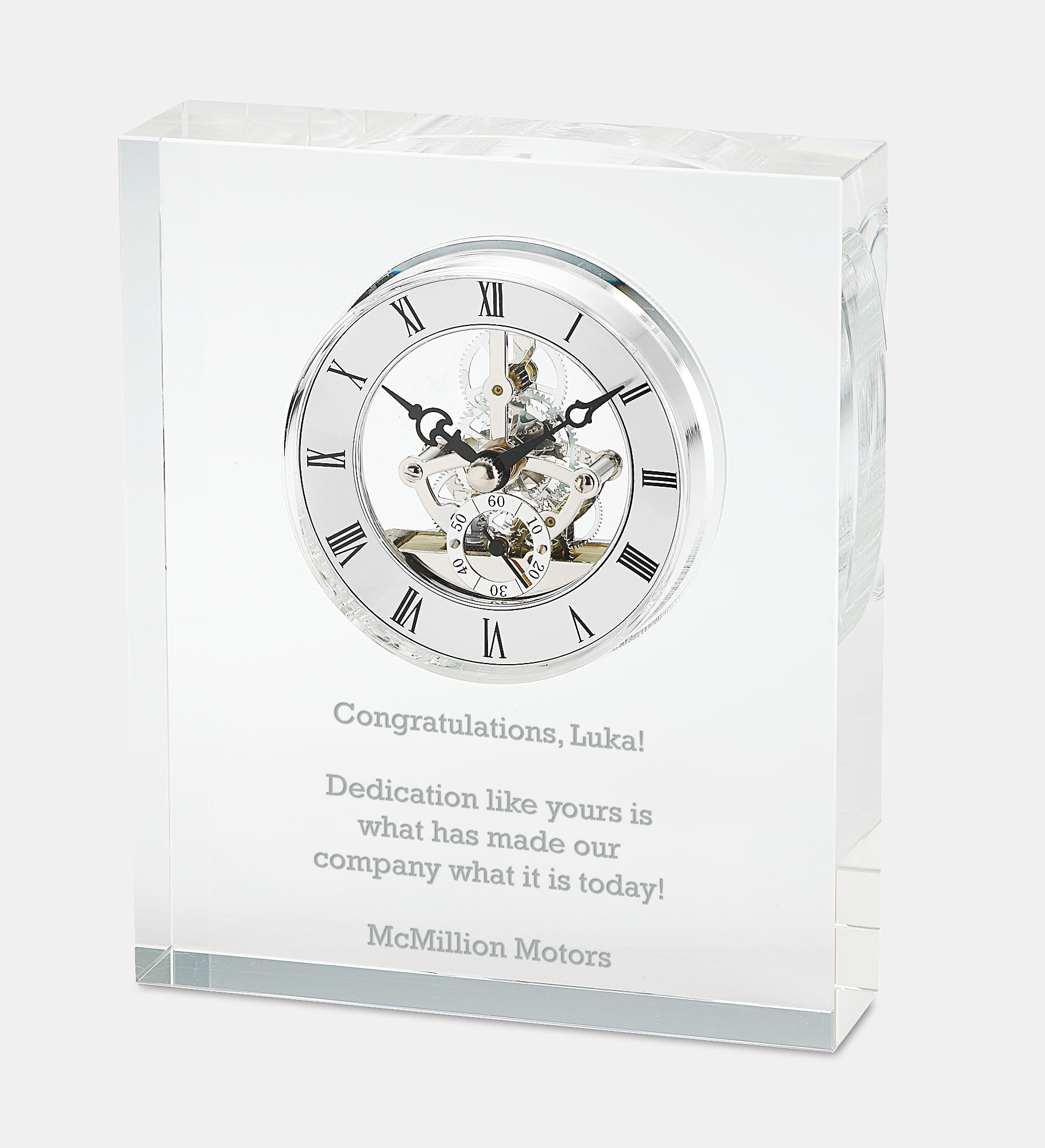 Engraved Crystal Skeleton Desk Clock 