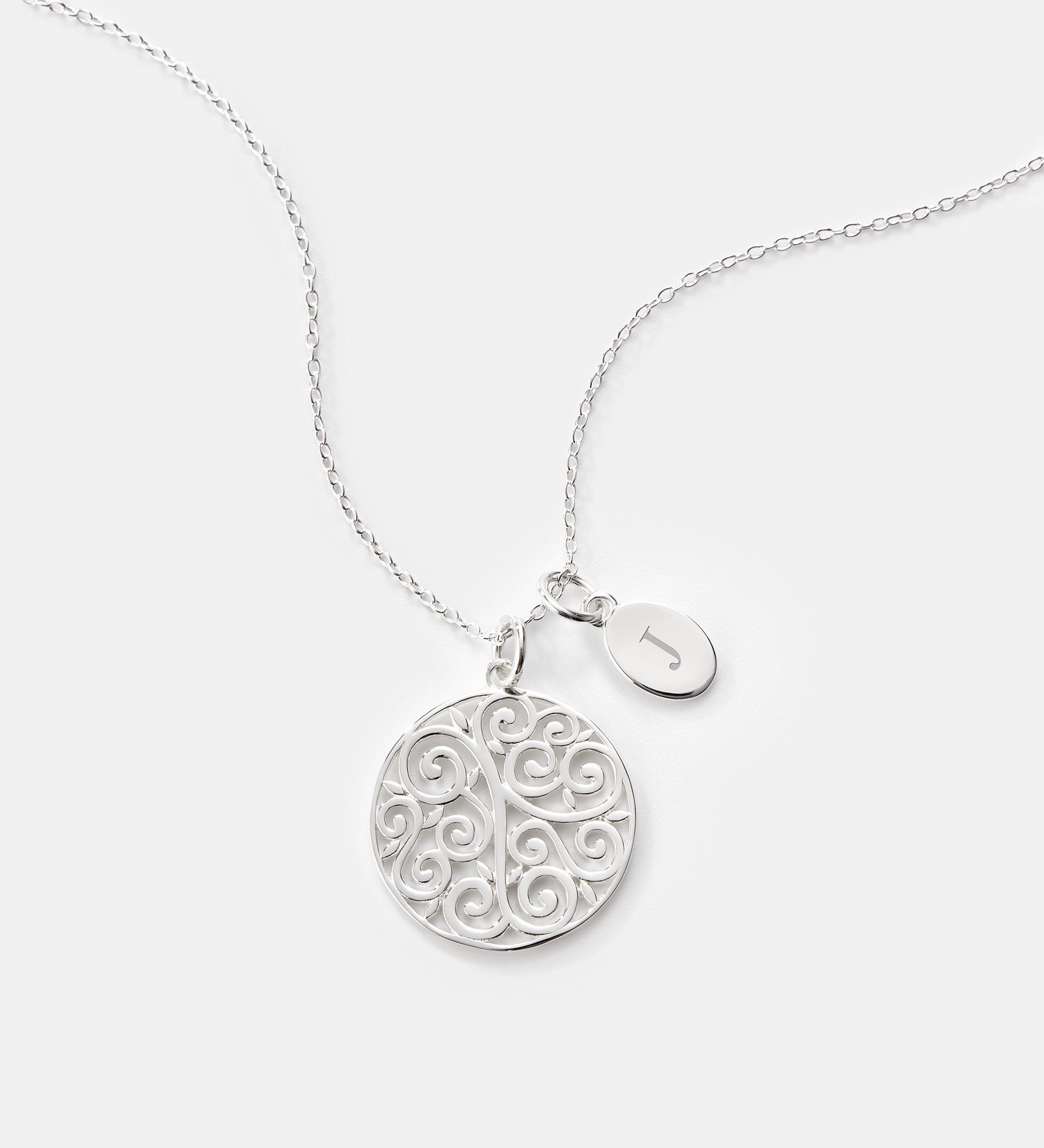 Engraved Sterling Silver Filigree Round Necklace