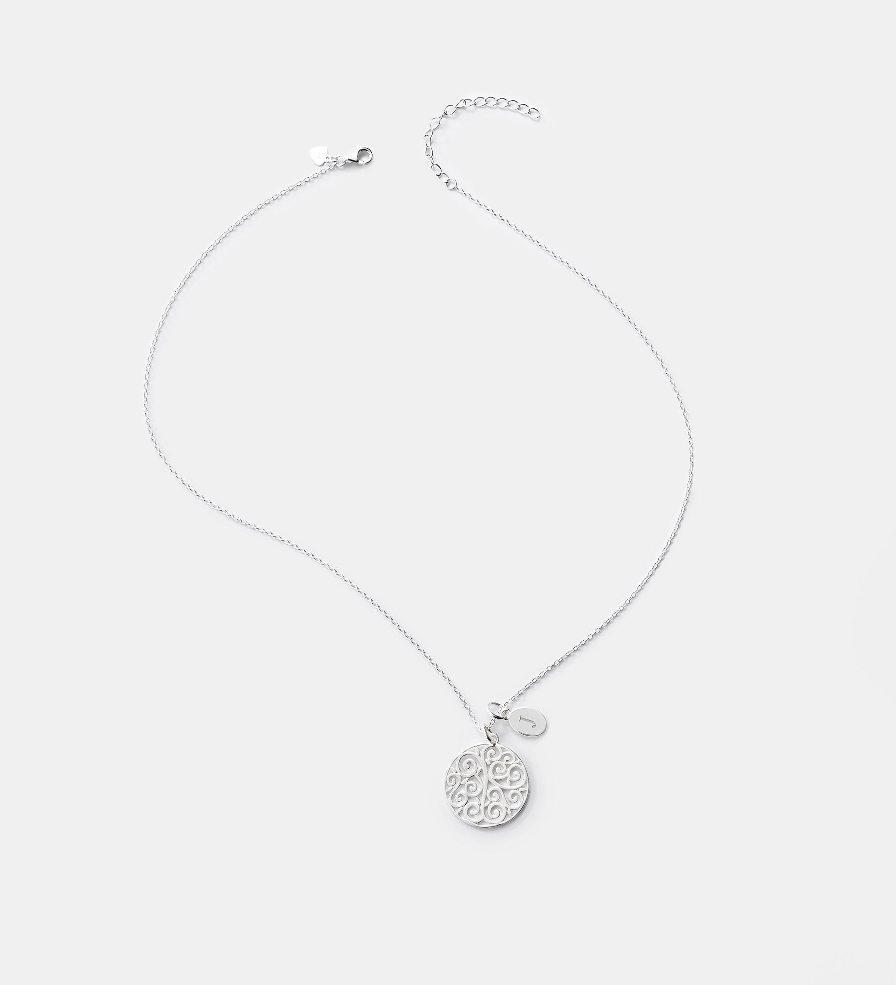 Engraved Sterling Silver Filigree Round Necklace