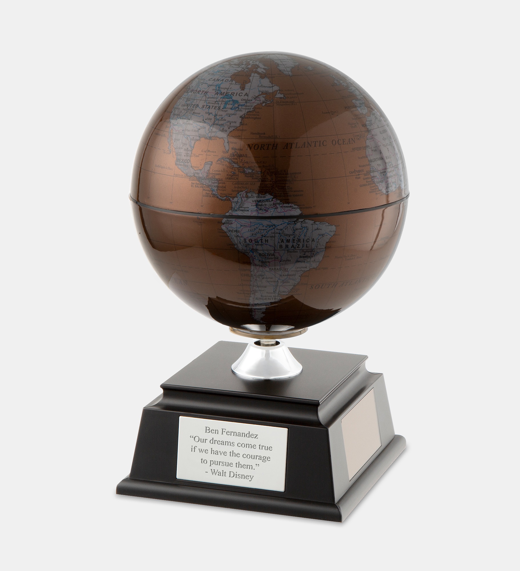 Engraved Spinning Solar Globe in Copper & Black