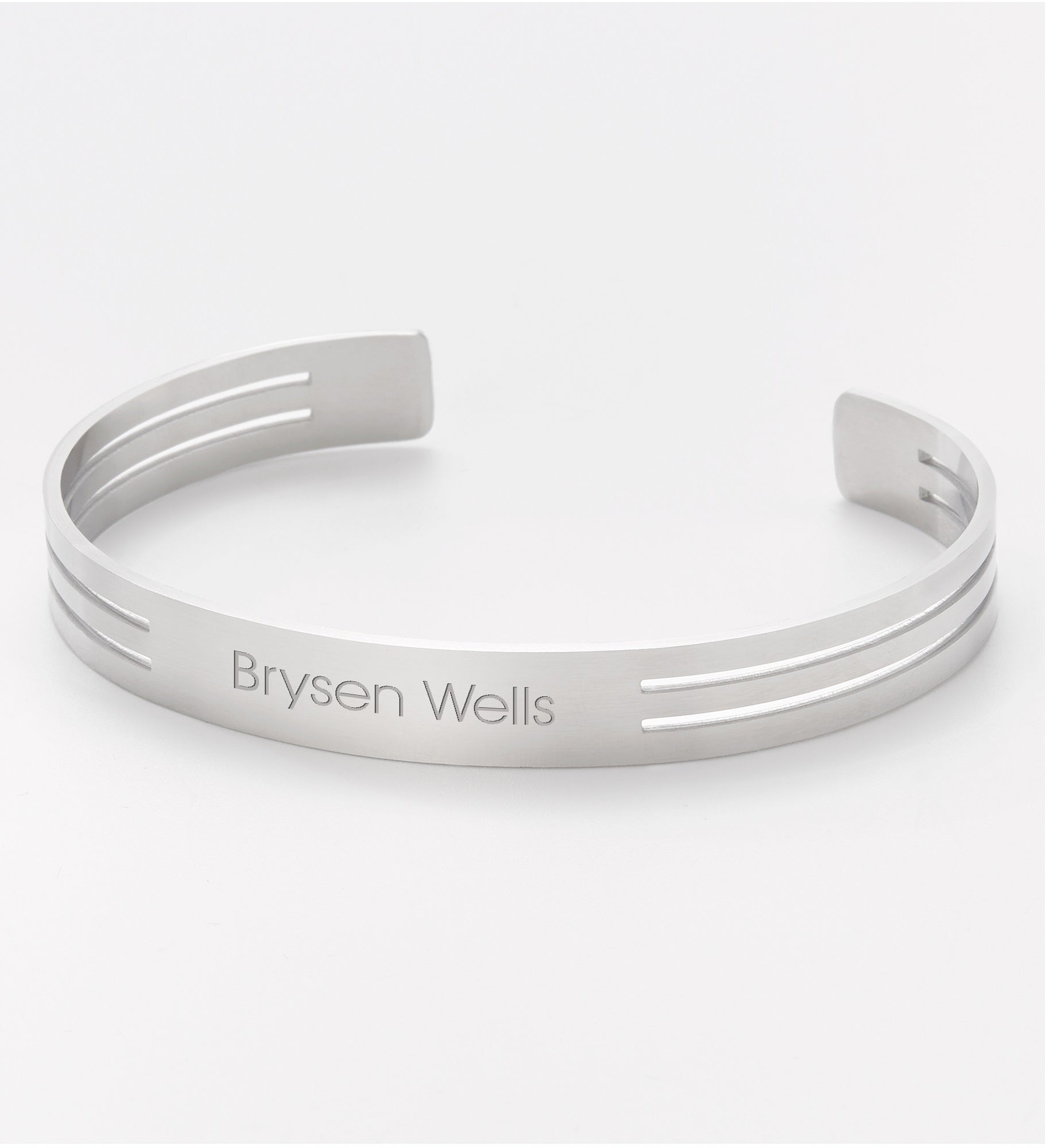 Engraved Silver Striped Stainless Cuff