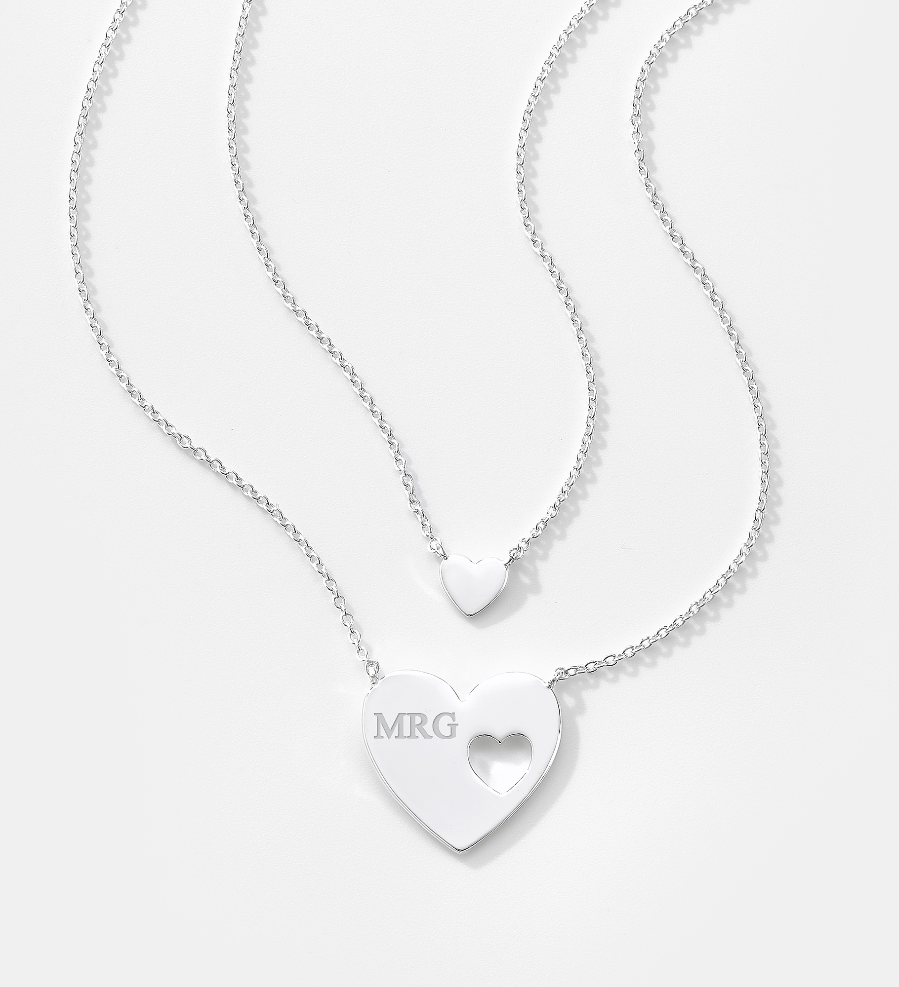 Engraved Big & Little Heart Necklace Set