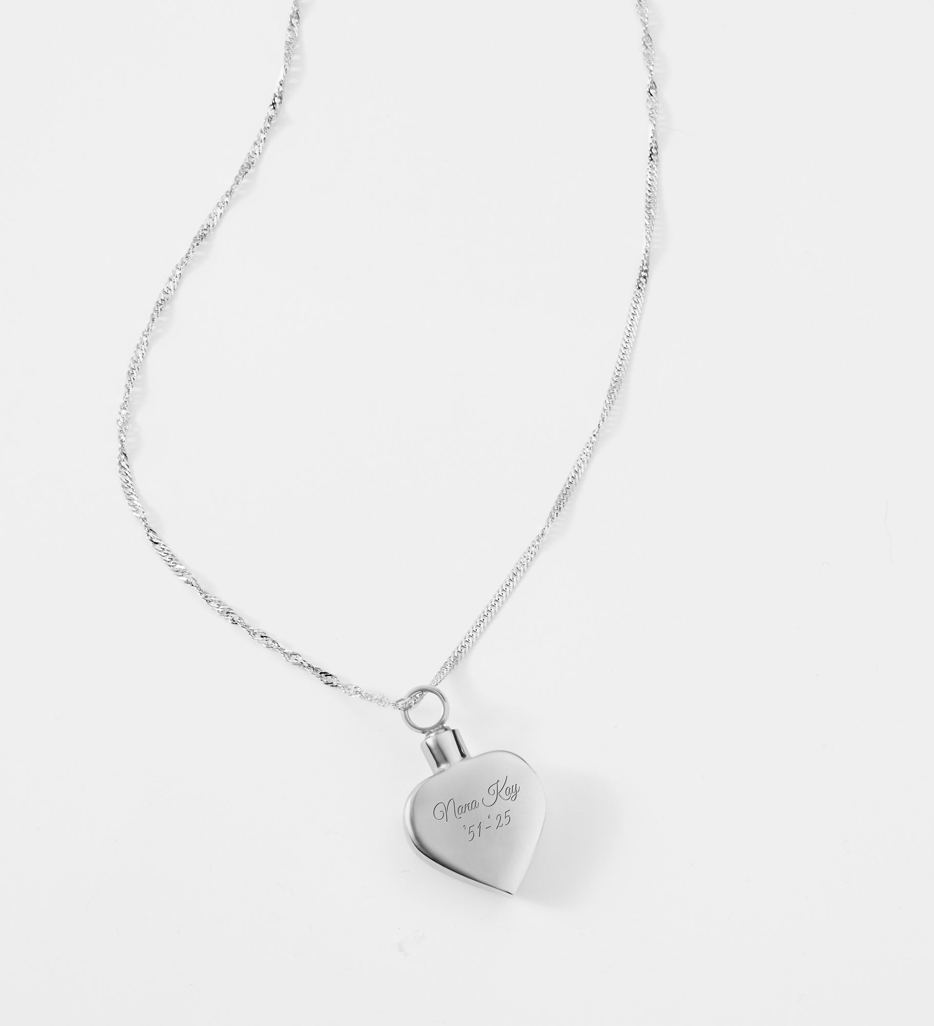 Engraved Stainless Wing & Heart Urn Necklace
