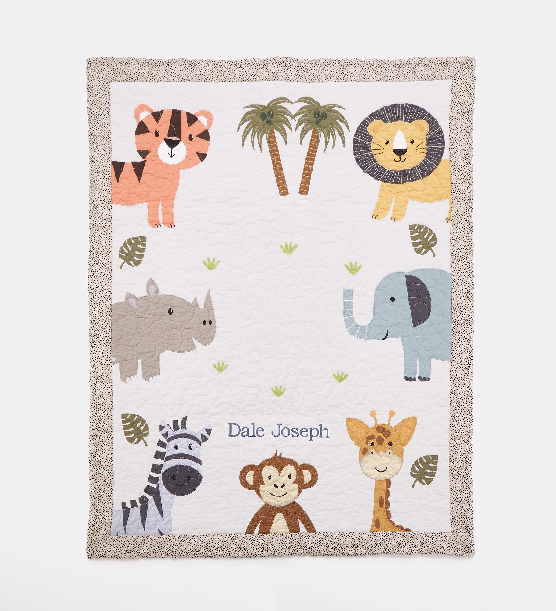 Embroidered Safari Animals Quilted Blanket