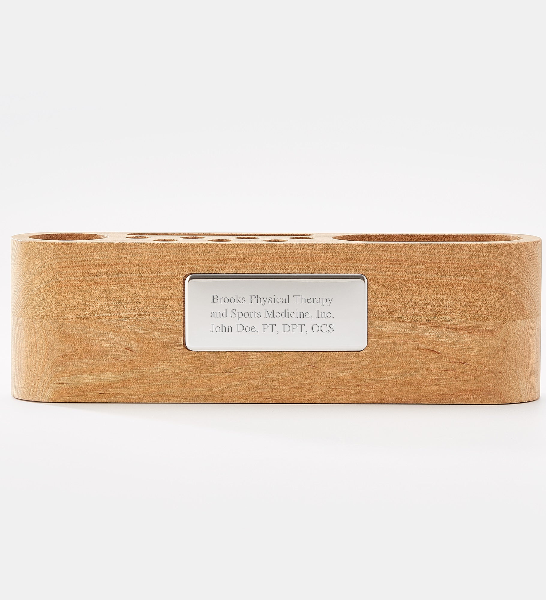 Engraved Solid Wood Desk Organizer & Name Plate