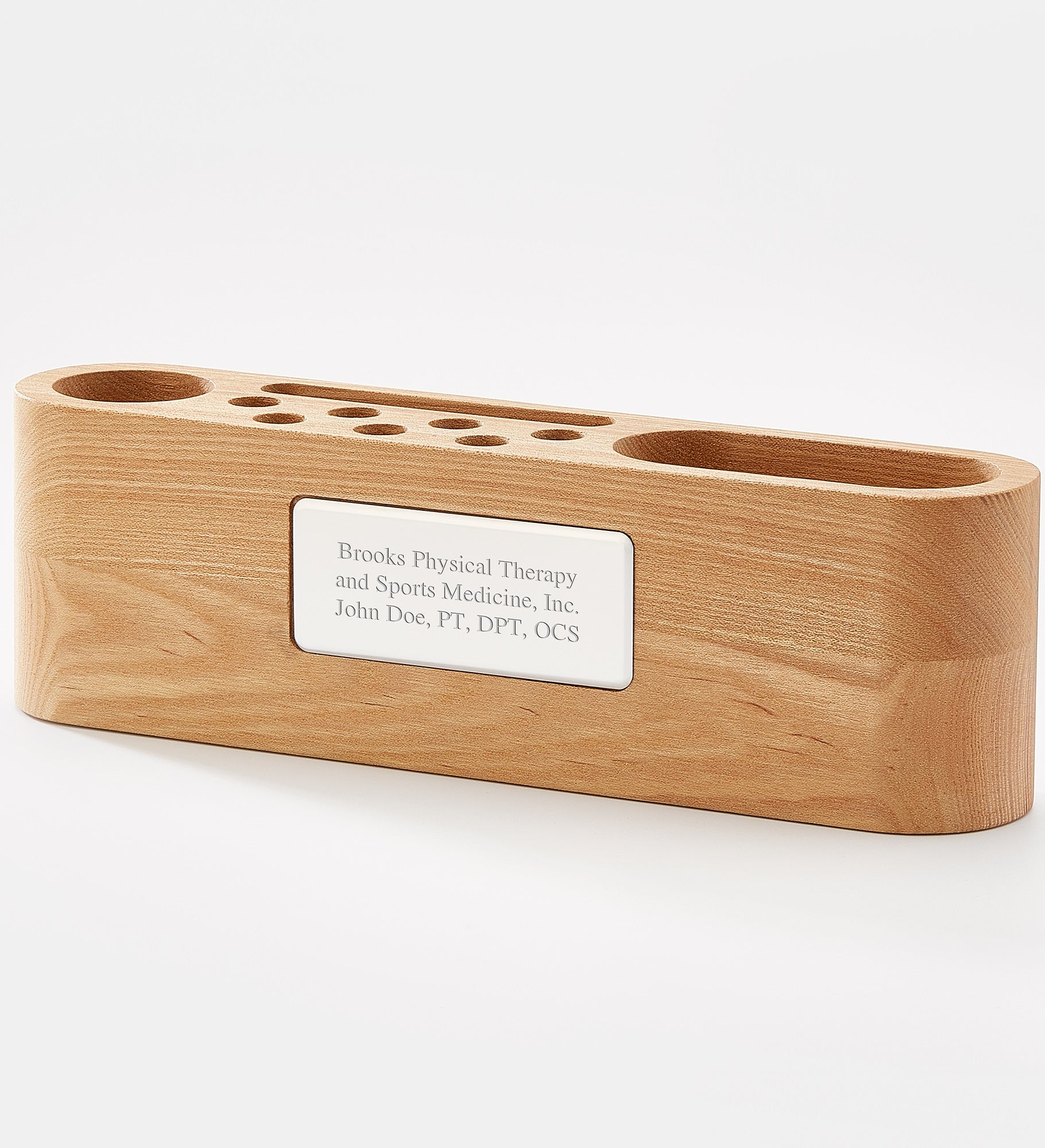 Engraved Solid Wood Desk Organizer & Name Plate