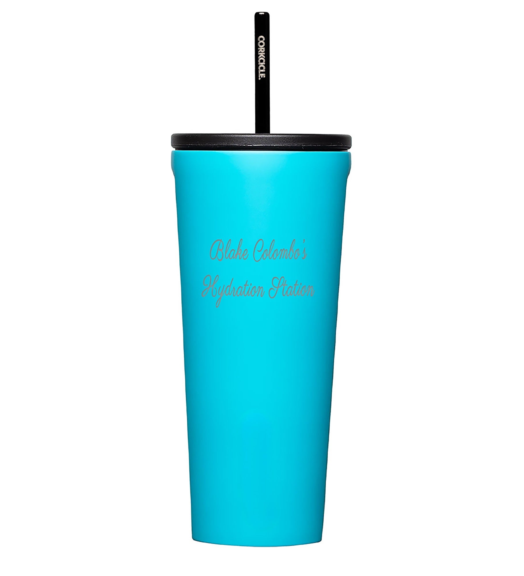 Engraved Corkcicle 24oz Cold Cup with Straw in Capri Blue