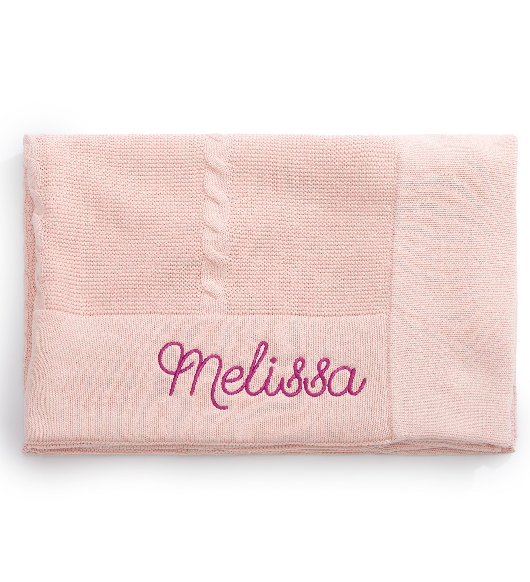 Embroidered Cotton Knit Receiving Blanket in Pink