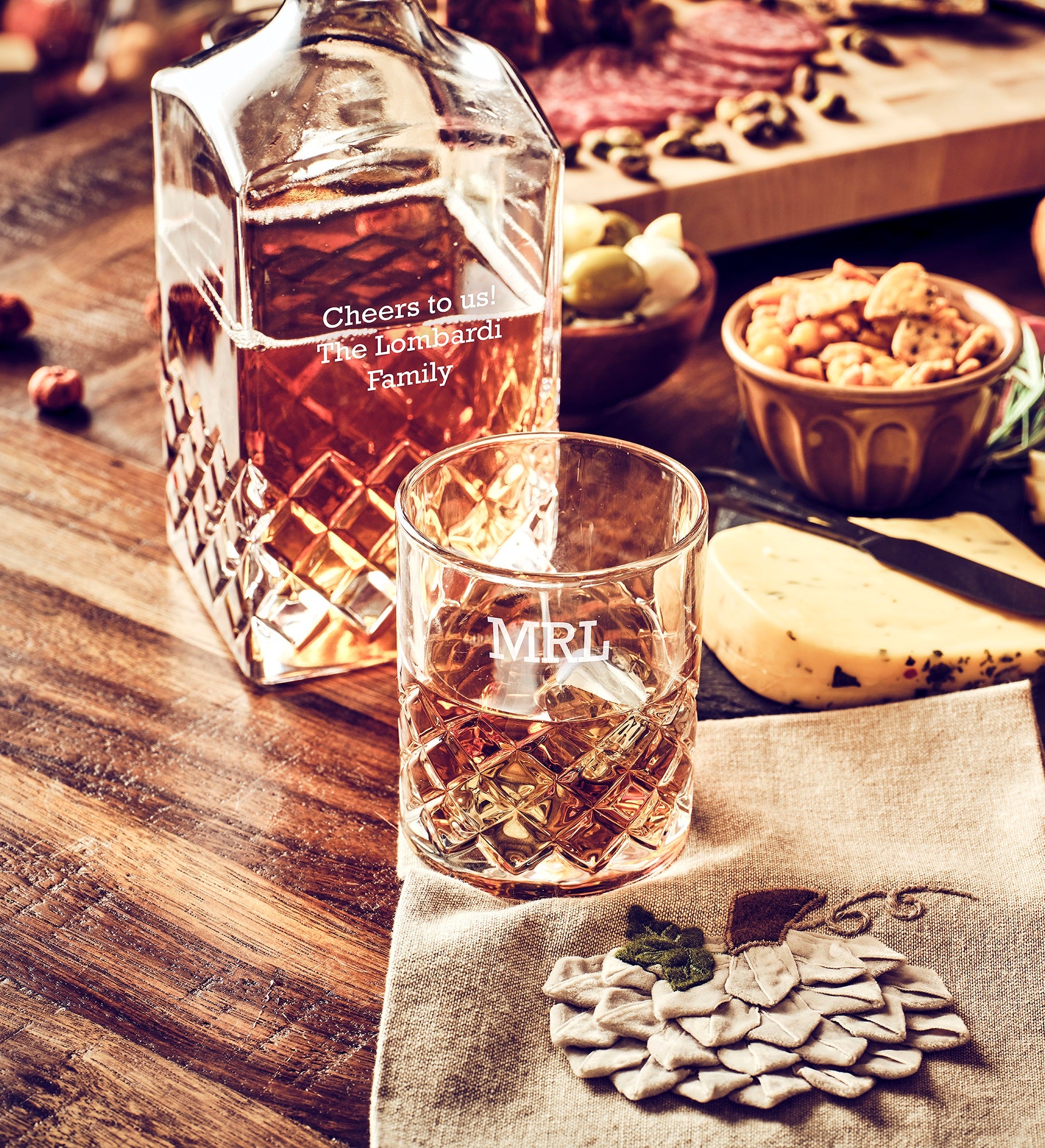 Engraved Monogram Hatch DOF Whiskey Glass   Set of 4