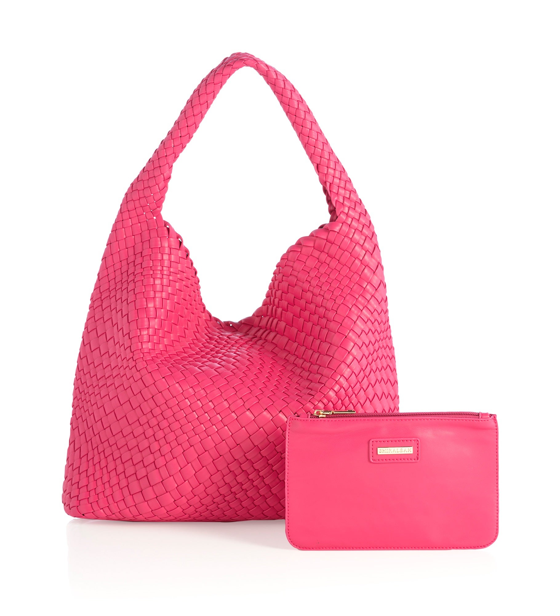 Woven Vegan Leather Hobo Bag in Magenta