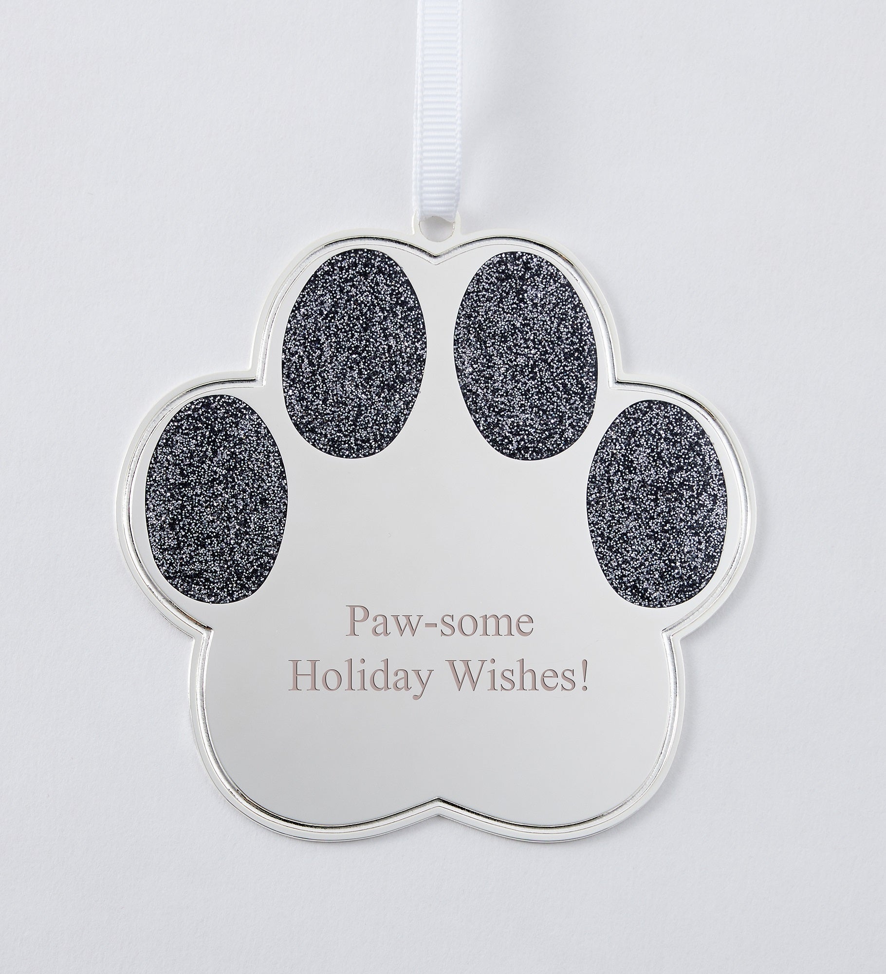 Engraved Silver Sparkling Pet Paw Ornament