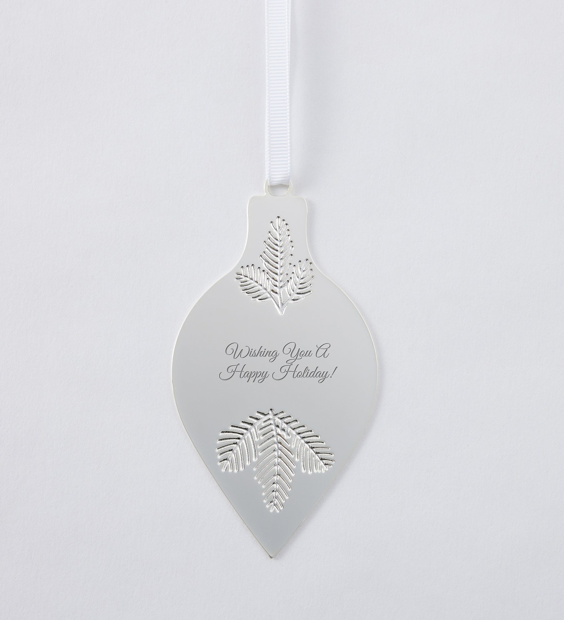 Engraved Silver Evergreen Drop Ornament