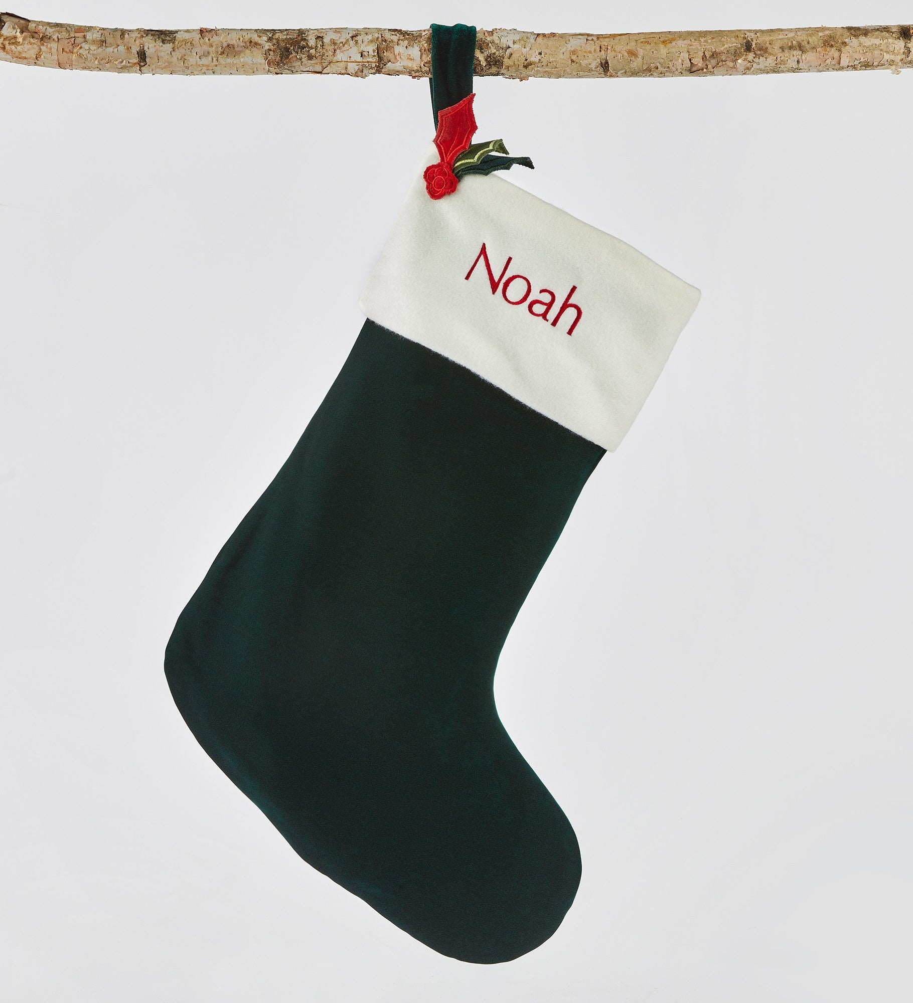 Embroidered Classic Velvet 21" Stocking in Dark Green