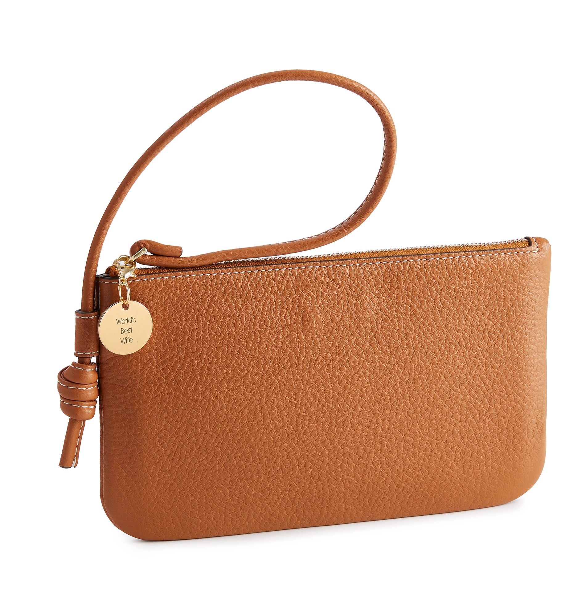 Engraved Vera Bradley Leather Wristlet in Roasted Pecan