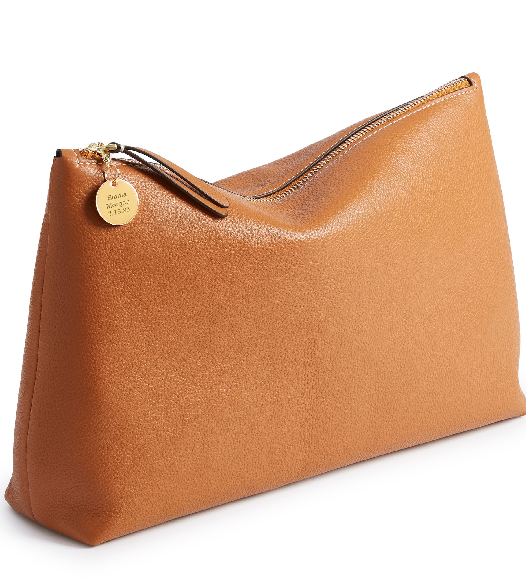 Engraved Vera Bradley Leather Large Pouch in Roasted Pecan