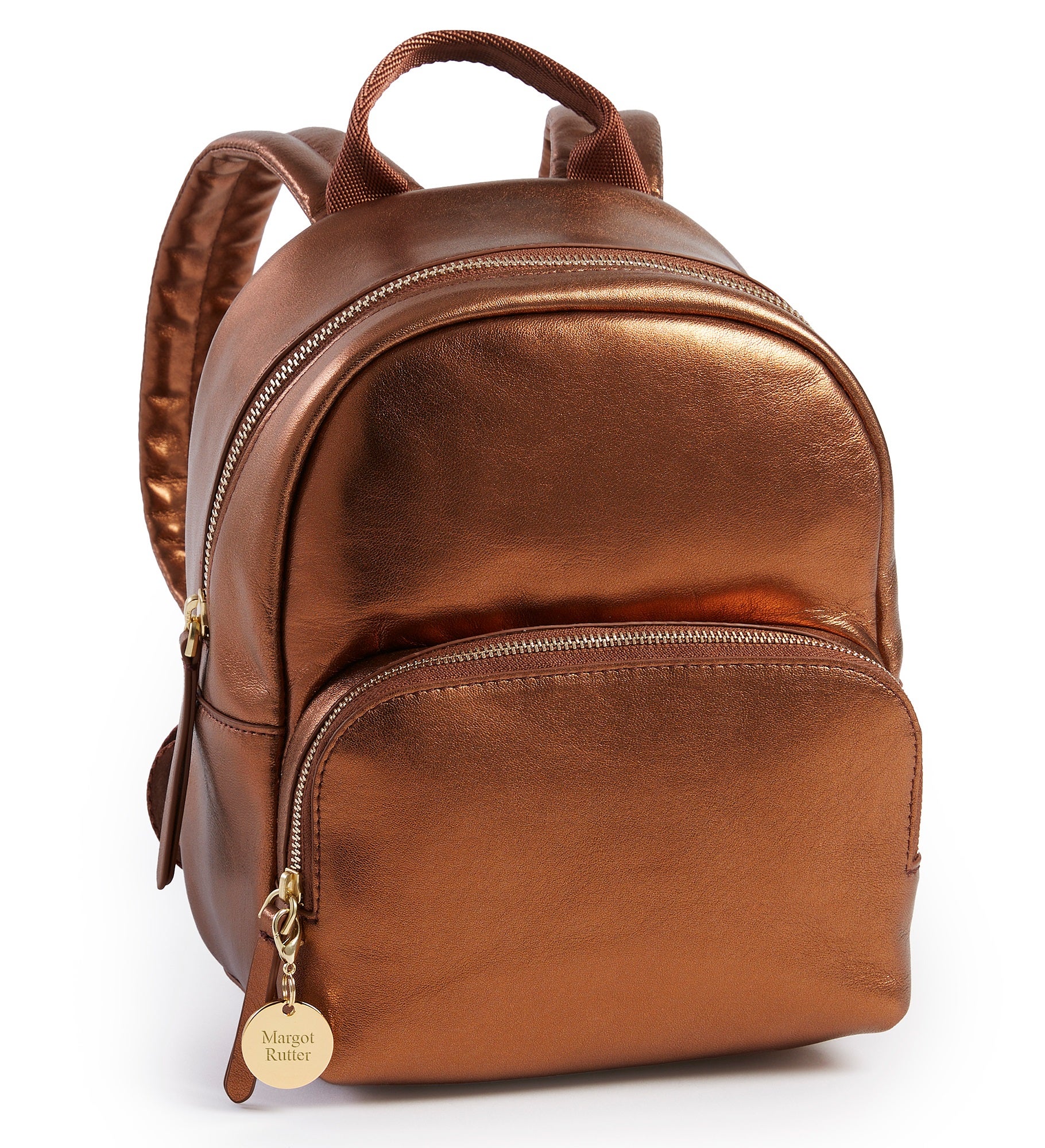 Engraved Vera Bradley Leather Mini Backpack in Bronze Metallic