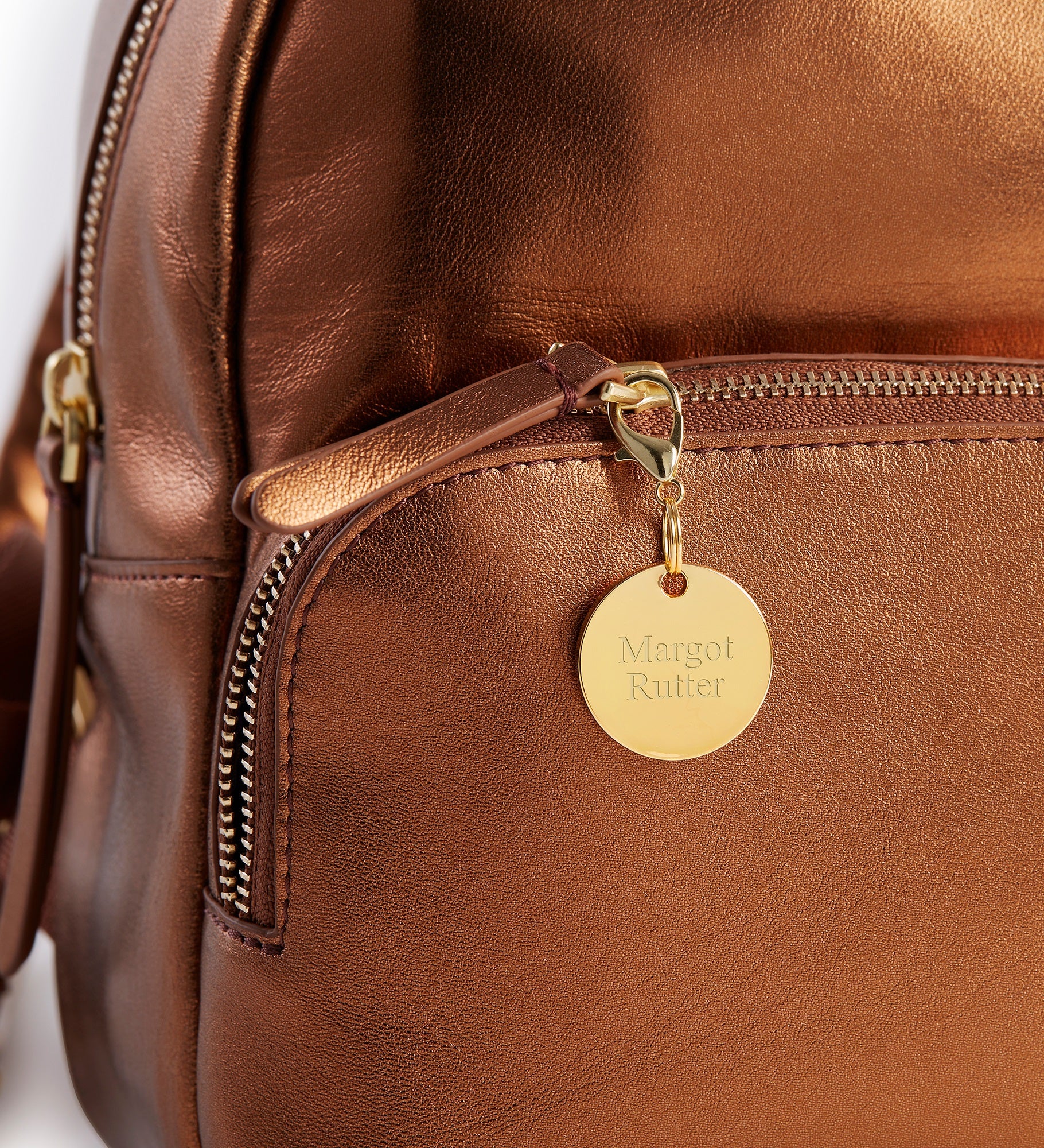 Engraved Vera Bradley Leather Mini Backpack in Bronze Metallic