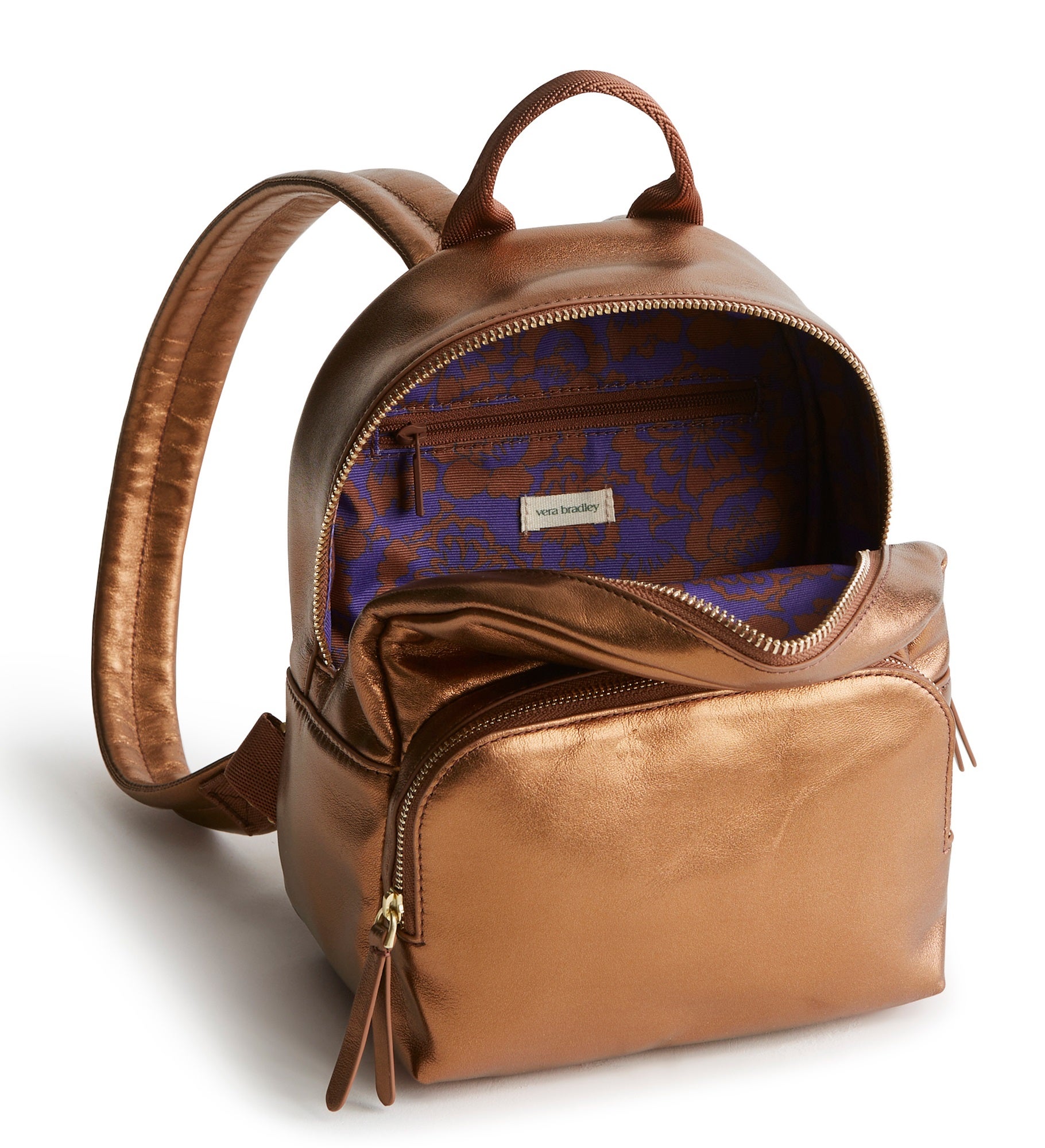 Engraved Vera Bradley Leather Mini Backpack in Bronze Metallic