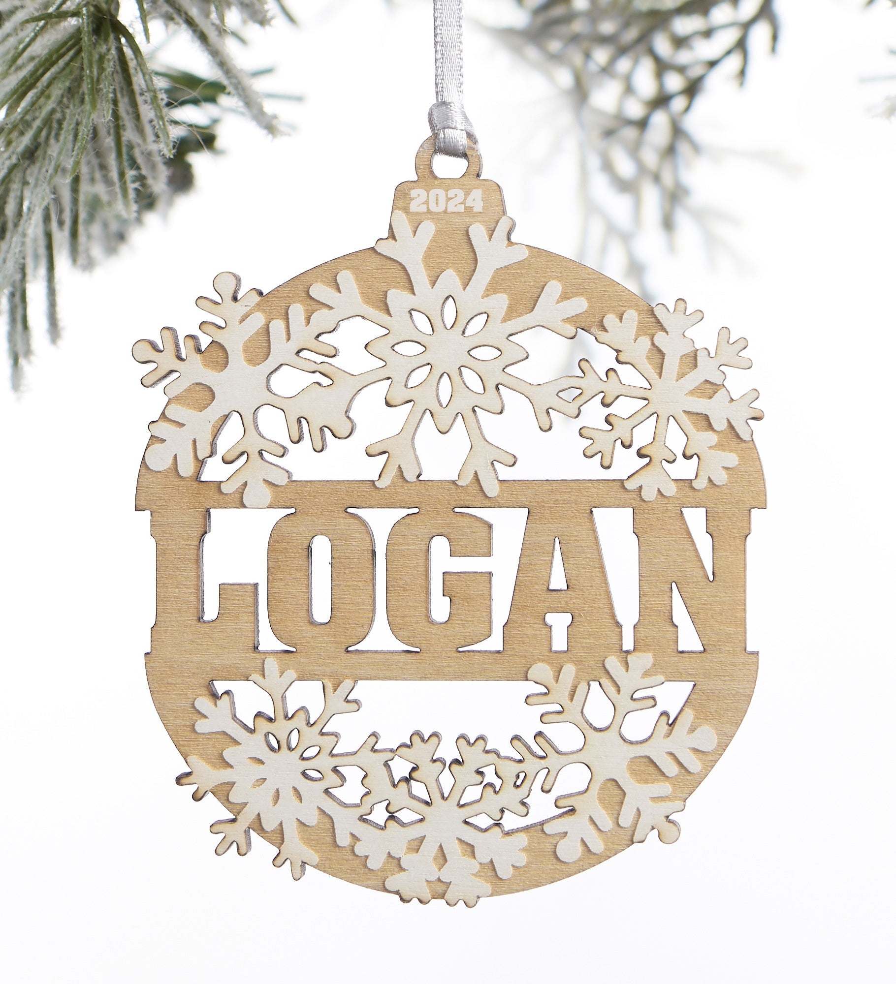 Kittenish Engraved Wood Snowflake Ornament