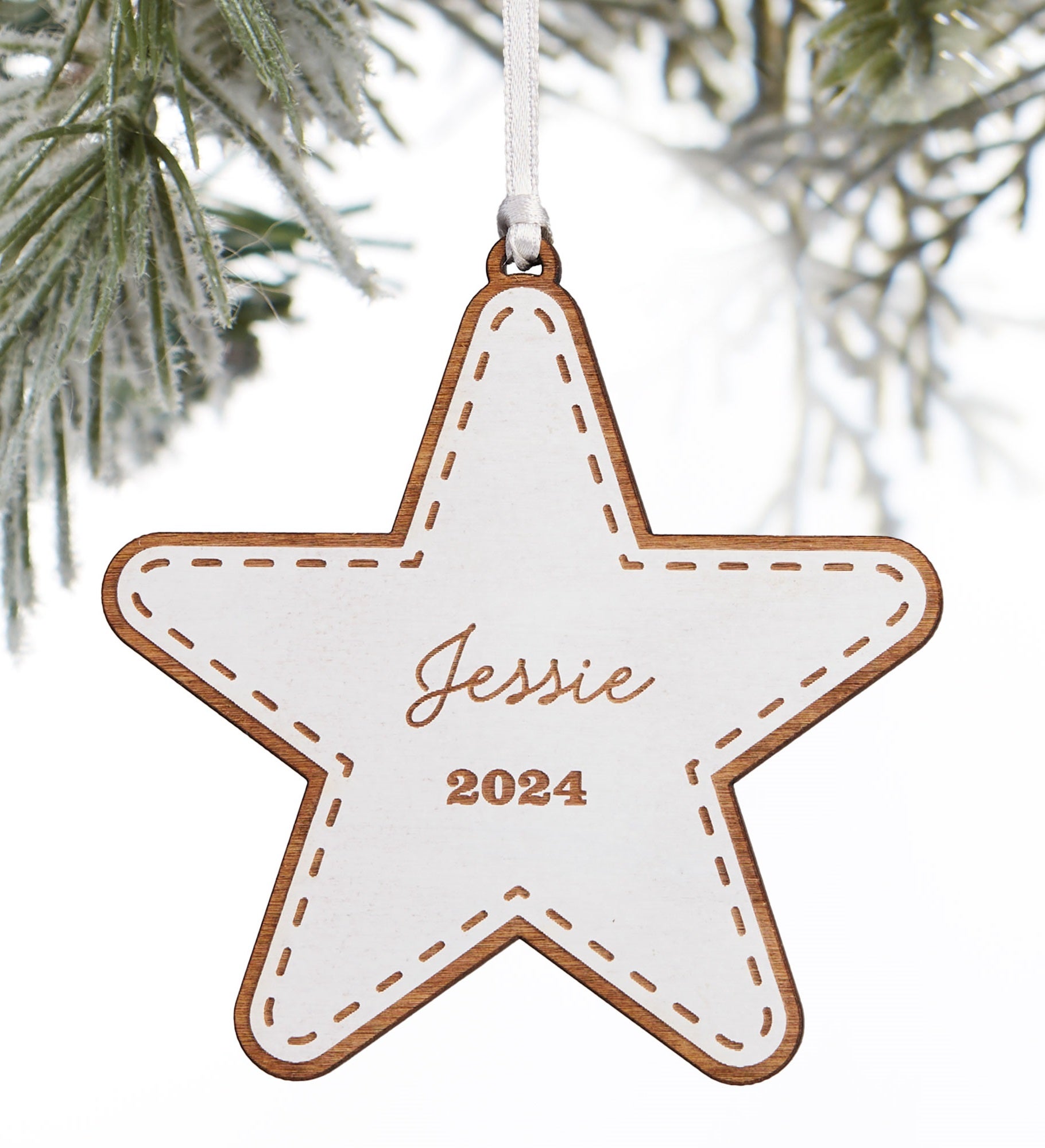 Kittenish Engraved Star Ornament - White