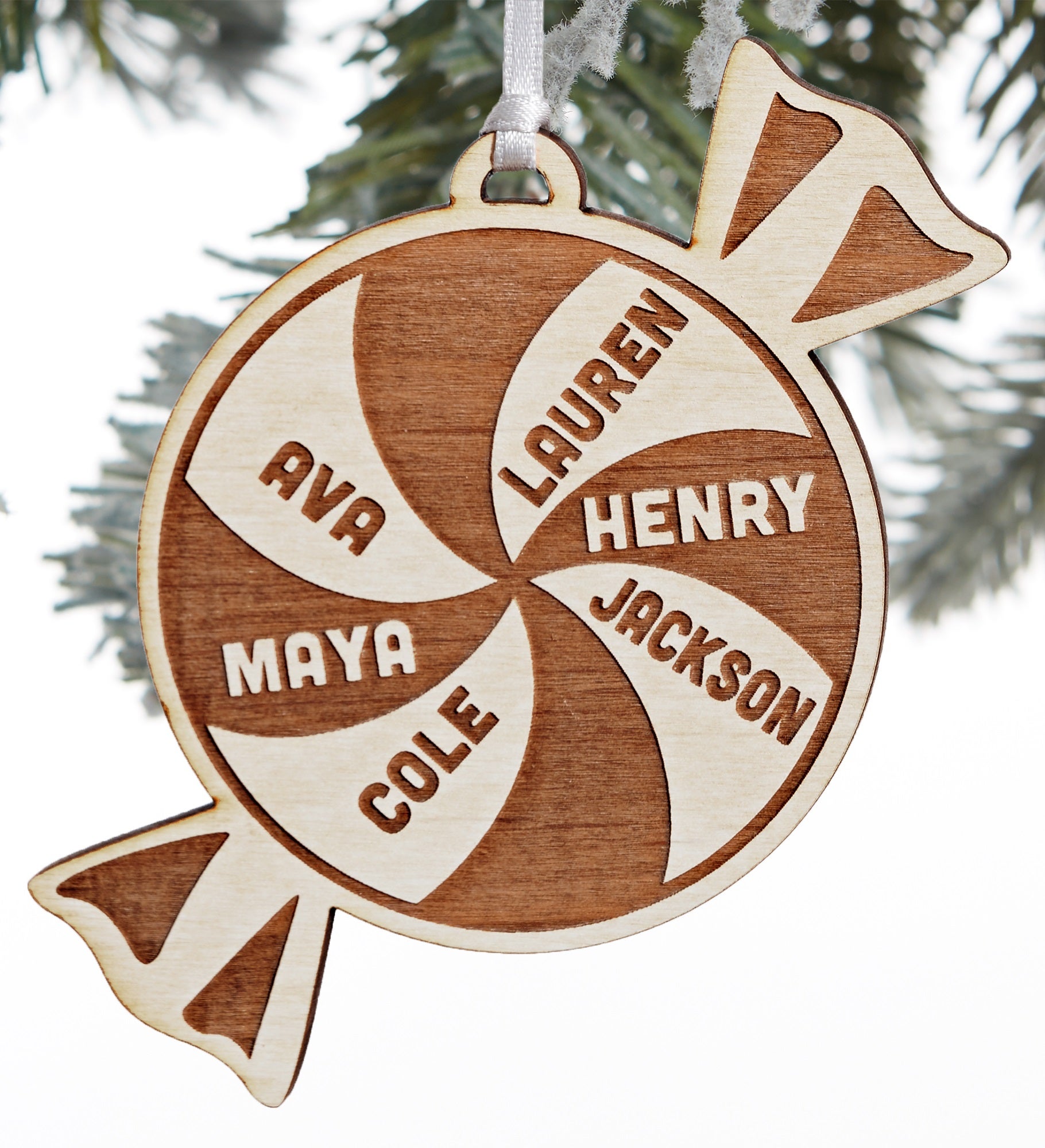 Kittenish Engraved Peppermint Swirl Wood Ornament 