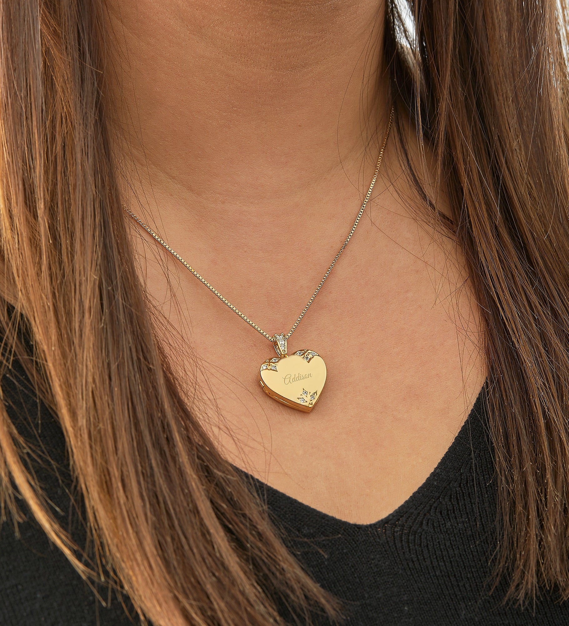 Kittenish Engraved Gold Plated Pave Heart Locket