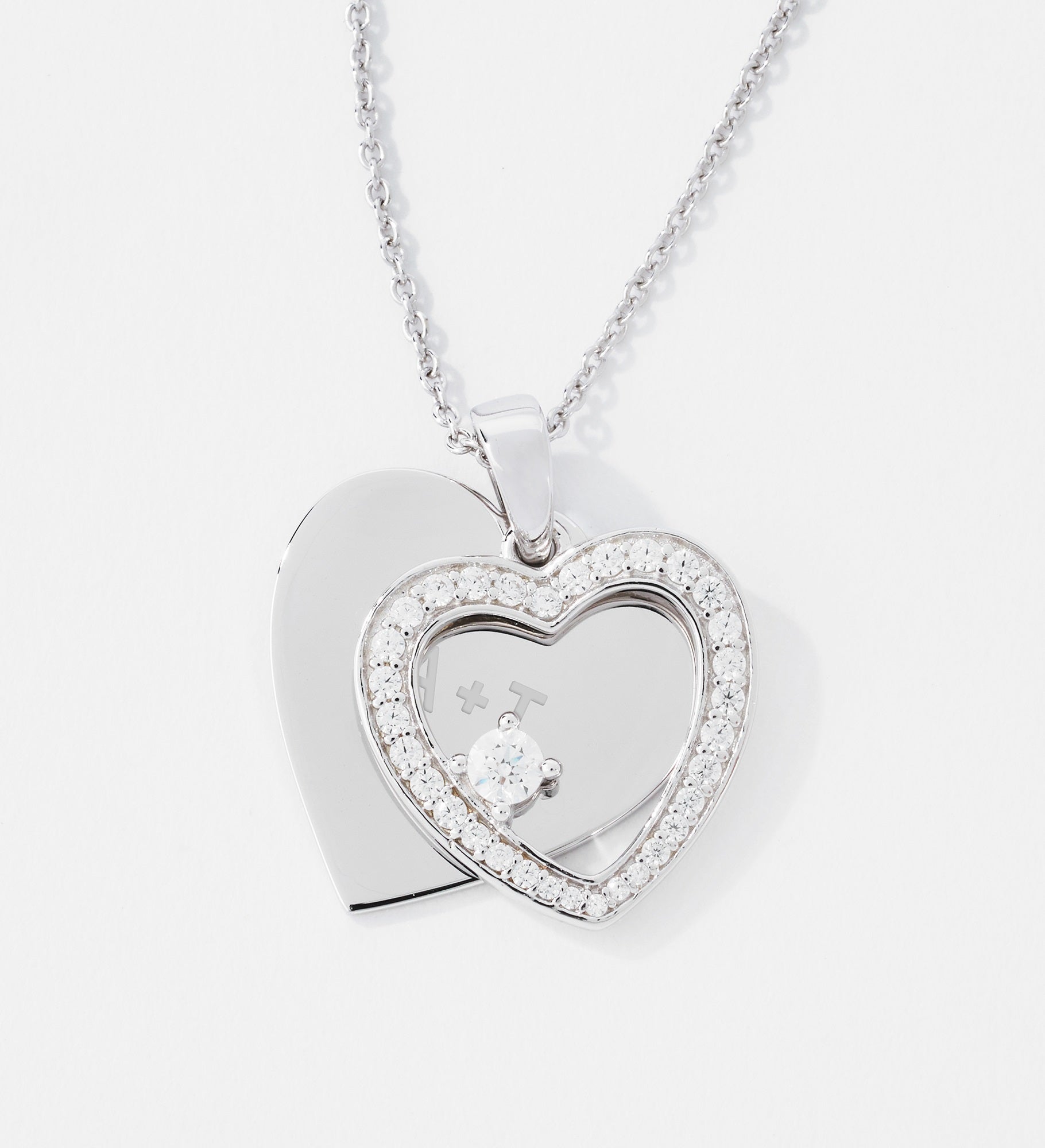 Kittenish Engraved Sterling Silver Pave Heart Swing Necklace