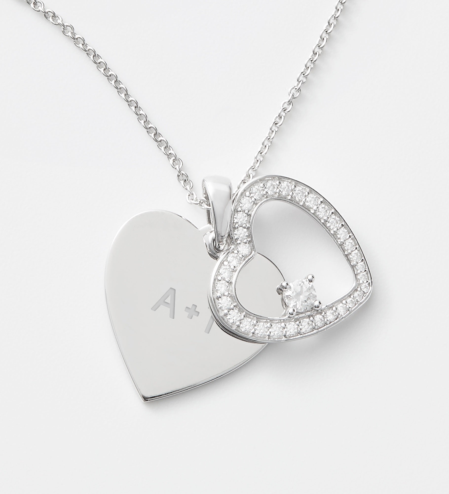 Kittenish Engraved Sterling Silver Pave Heart Swing Necklace