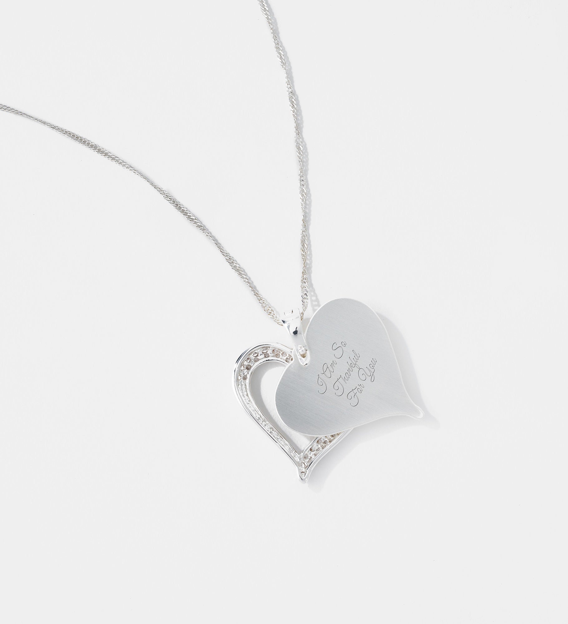 Kittenish Engraved Silver Brushed Heart Swing Necklace