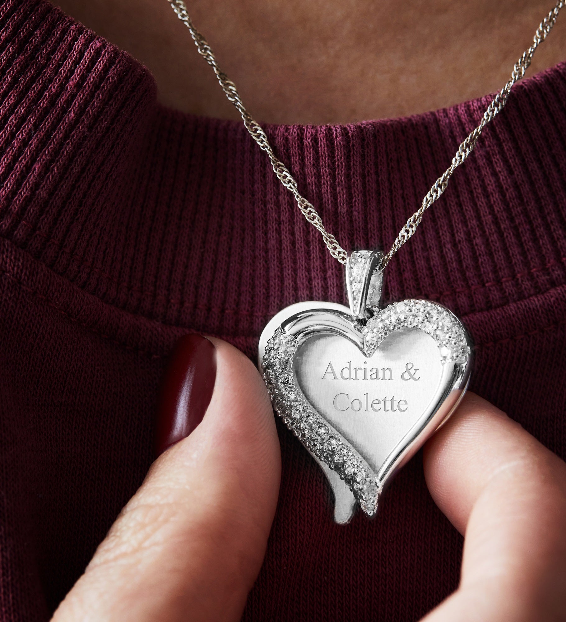 Kittenish Engraved Silver Brushed Heart Swing Necklace