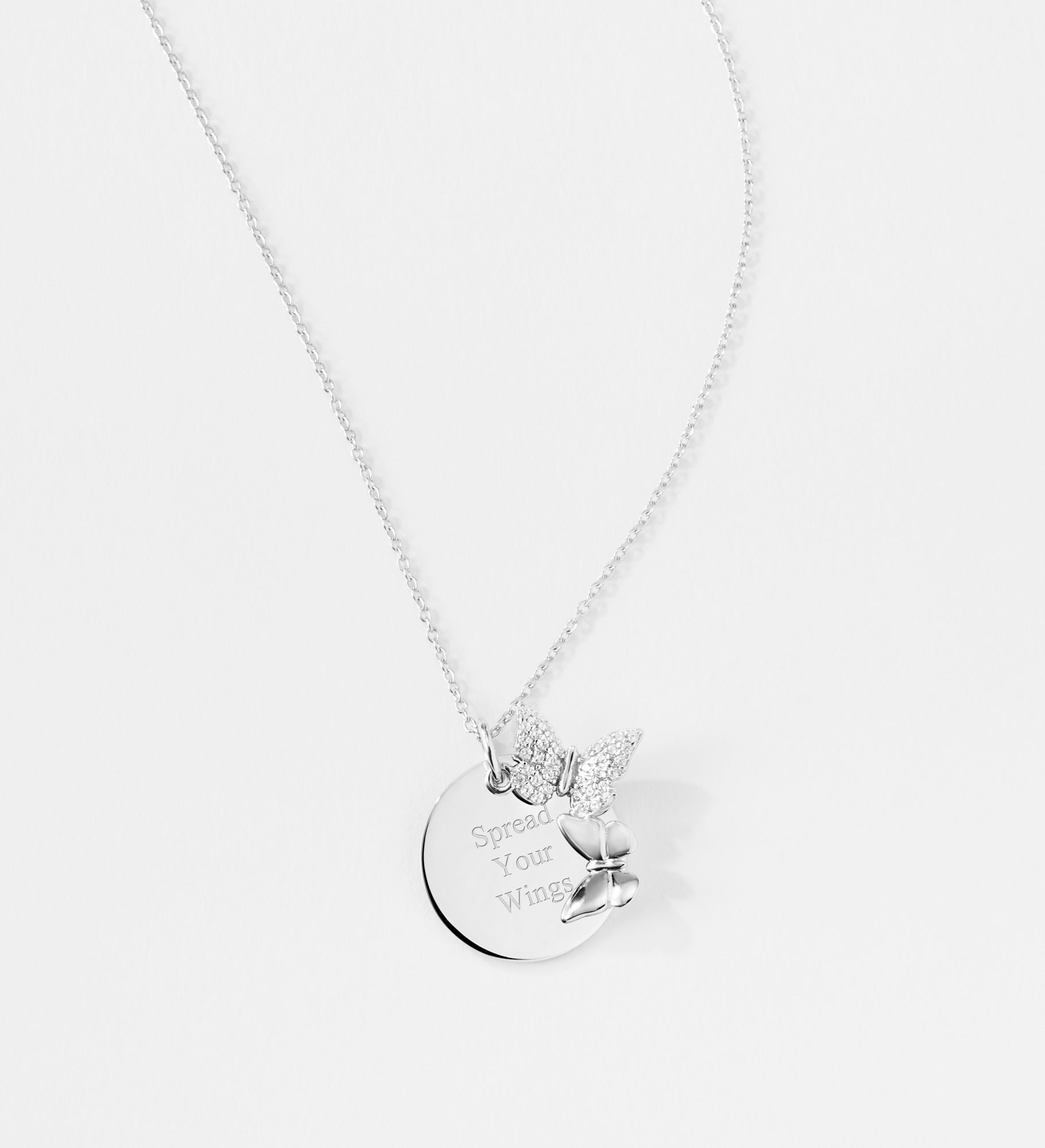 Kittenish Engraved Sterling Silver Butterfly Necklace 