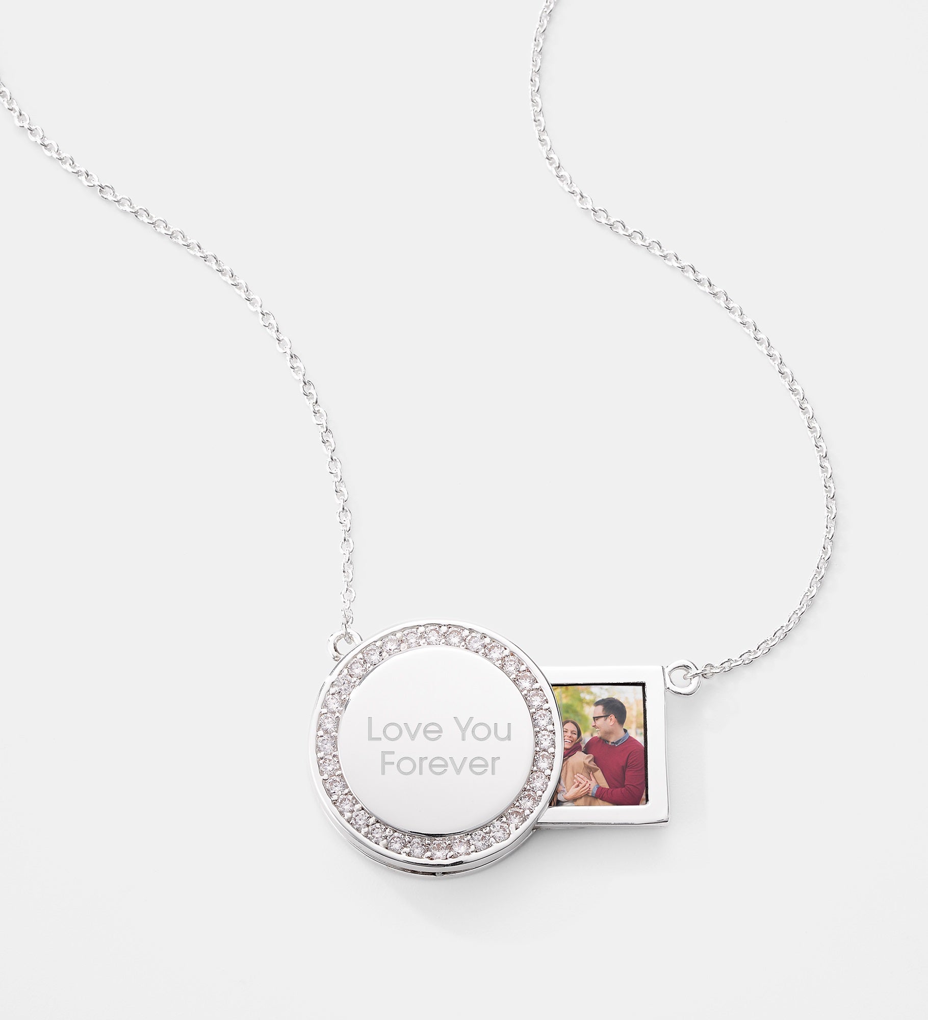 Kittenish Engraved Silver Pave Round Sliding Locket