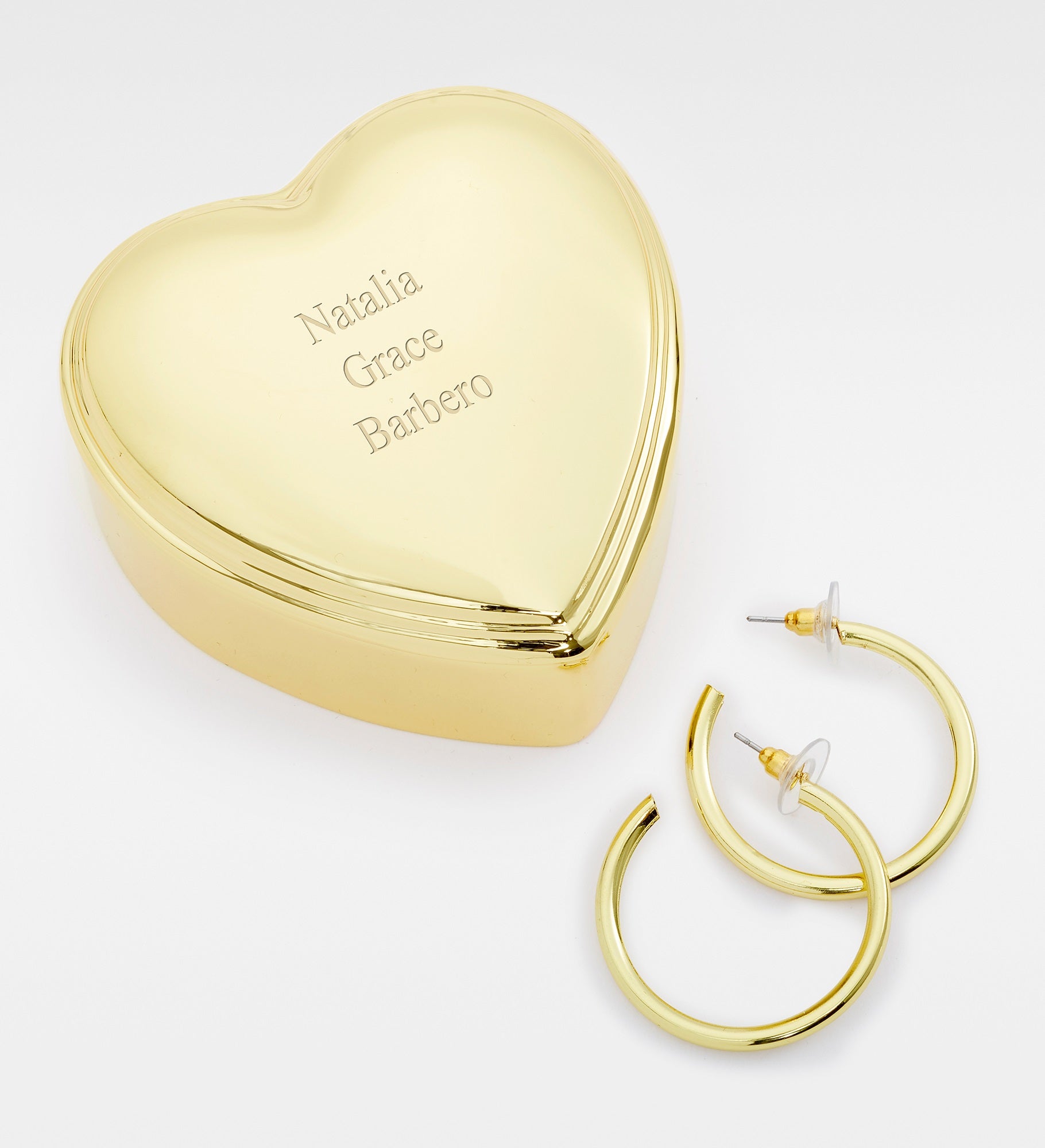 Kittenish Engraved Heart Box and Large Metal Hoop Set 