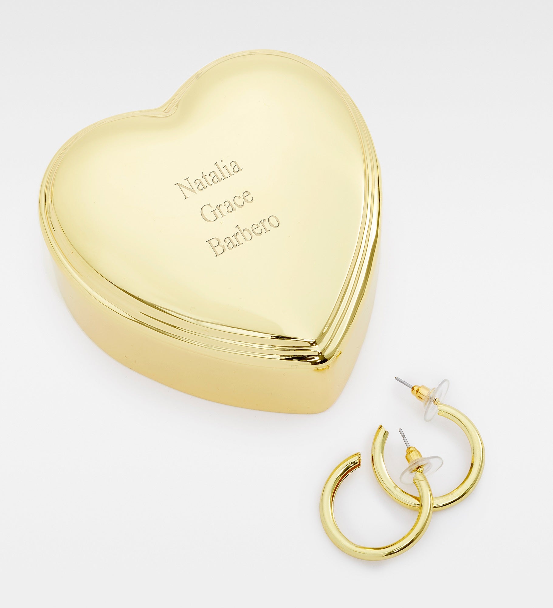 Kittenish Engraved Heart Box and Small Metal Hoop Set