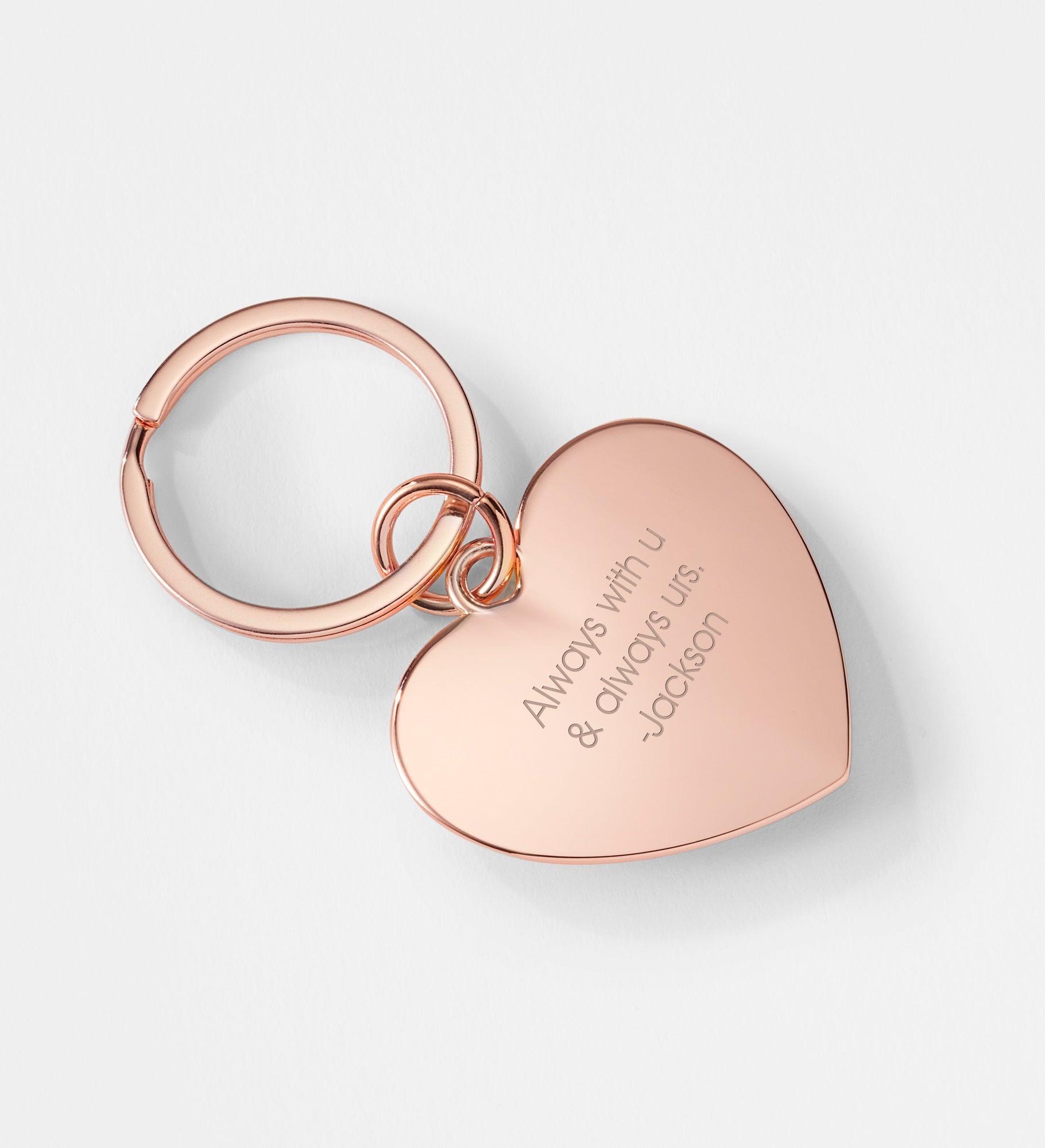 Kittenish Engraved Rose Gold Heart Keychain