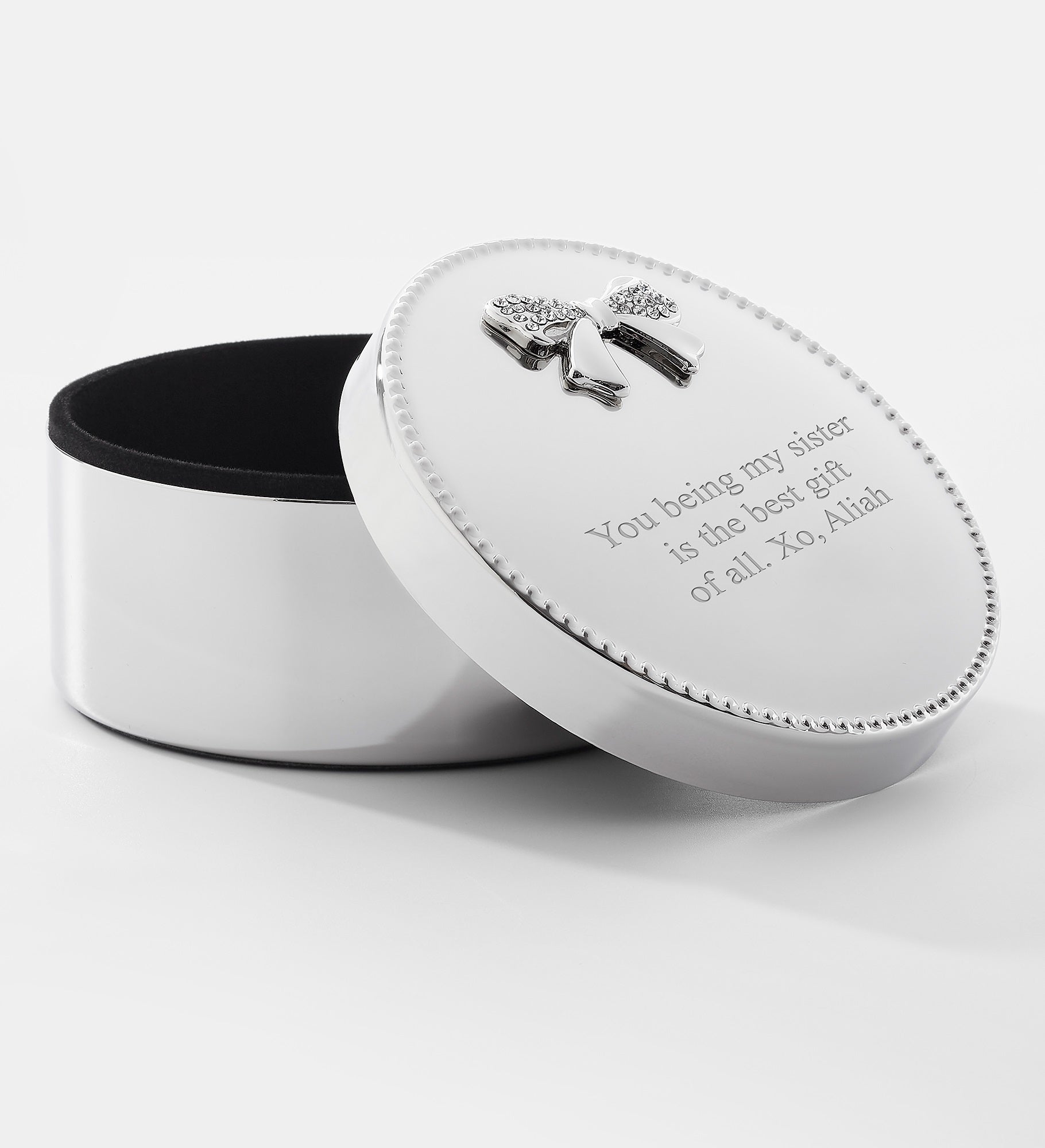 Kittenish Engraved Crystal Bow Round Keepsake Box 