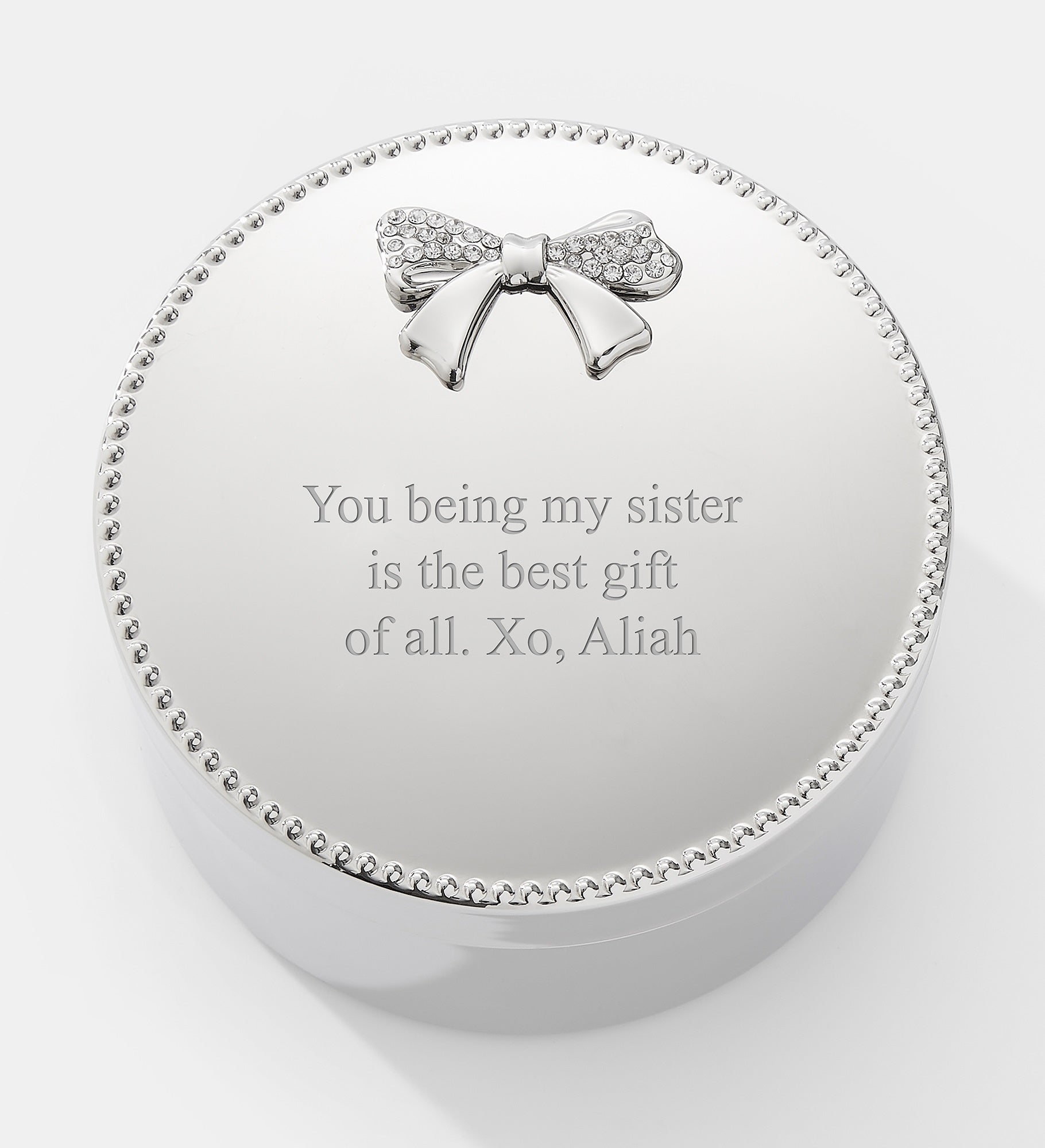 Kittenish Engraved Crystal Bow Round Keepsake Box