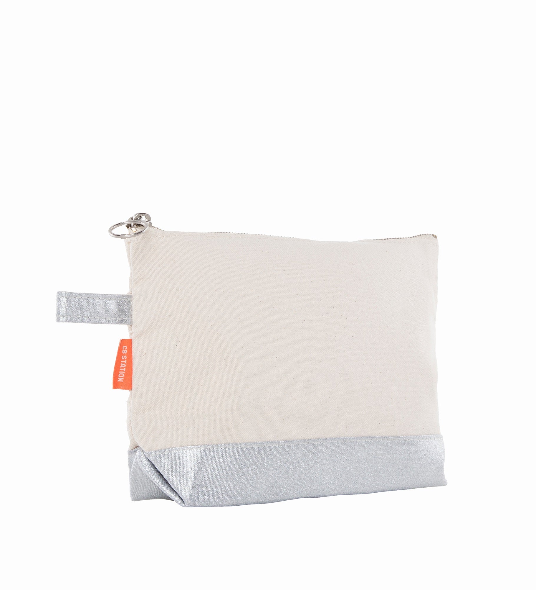 Kittenish Embroidered Metallic Cosmetic Bag in Silver
