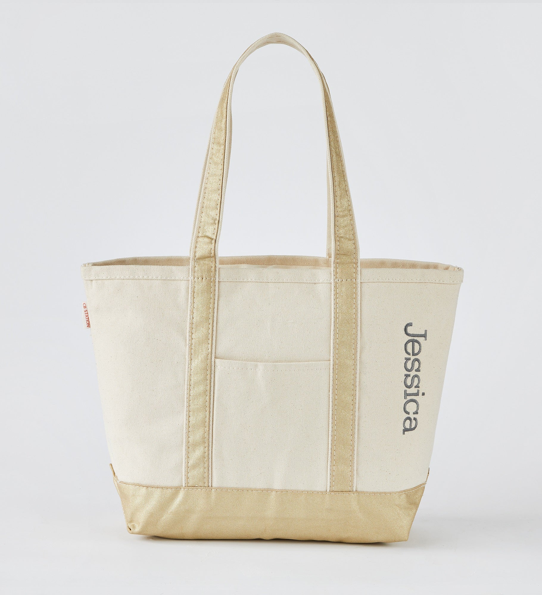 Kittenish Embroidered Metallic Gold Tote - Side Text