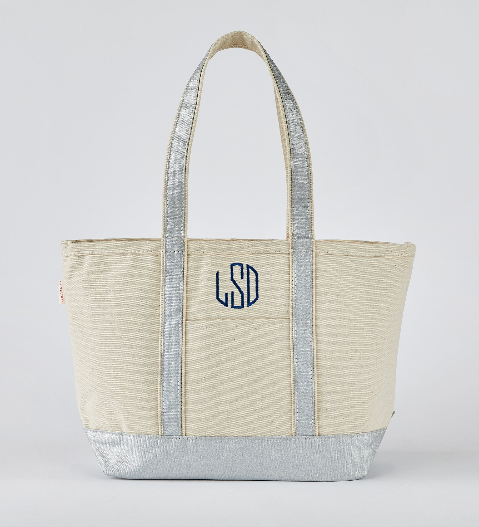 Kittenish Embroidered Metallic Silver Tote - Centered Text