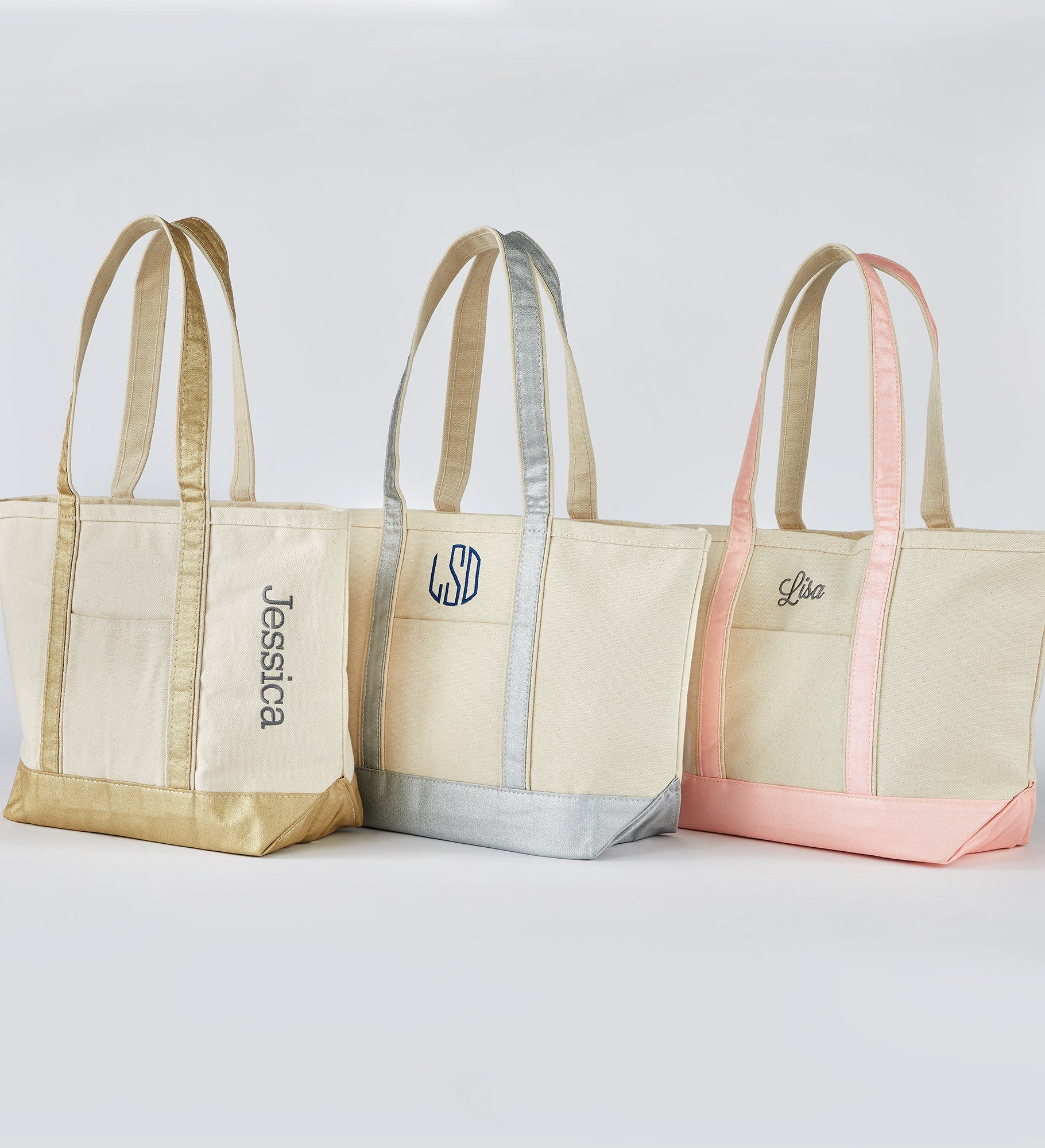 Kittenish Embroidered Medium Classic Silver Tote   Side Text