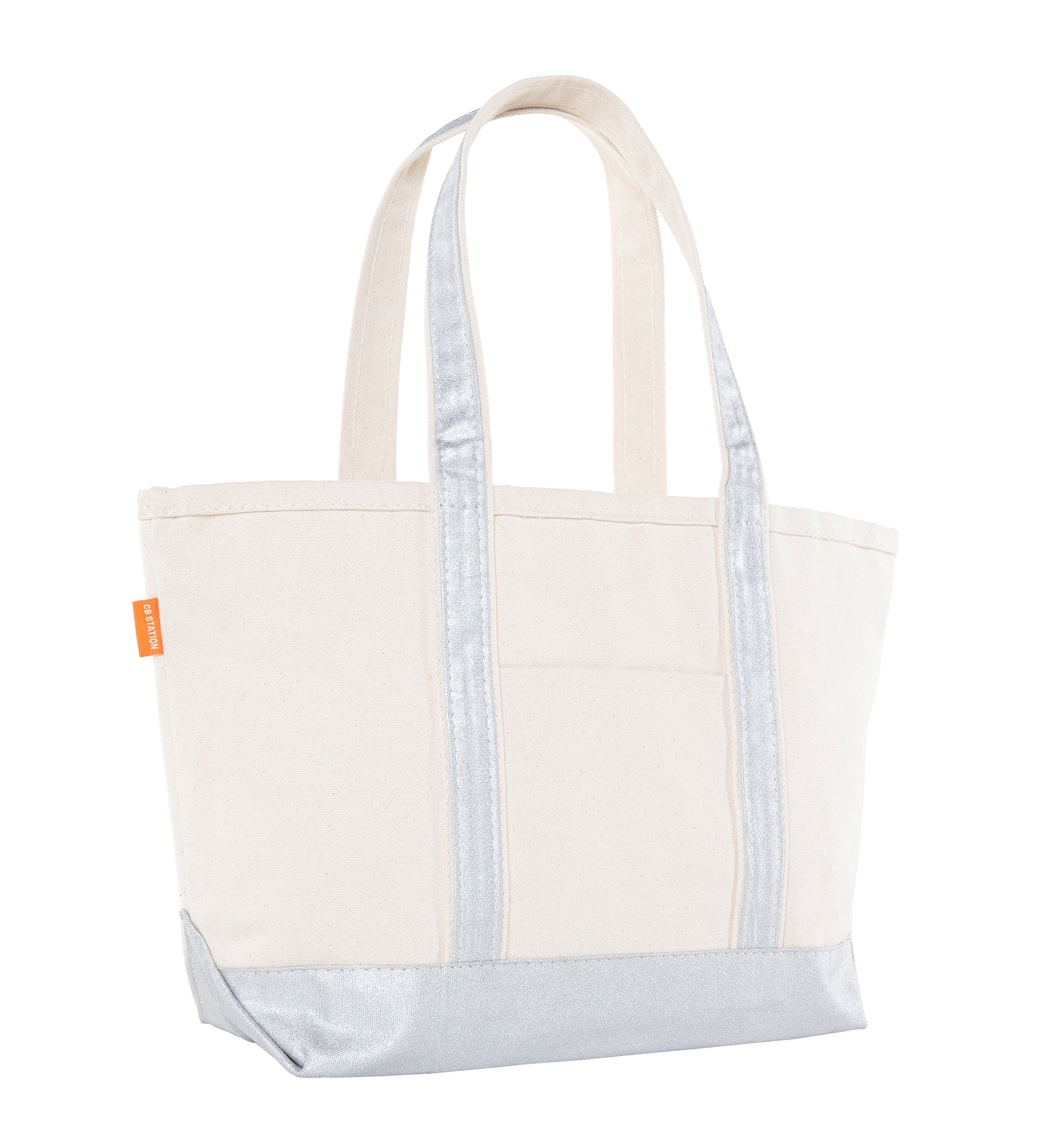 Kittenish Embroidered Medium Classic Silver Tote   Side Text