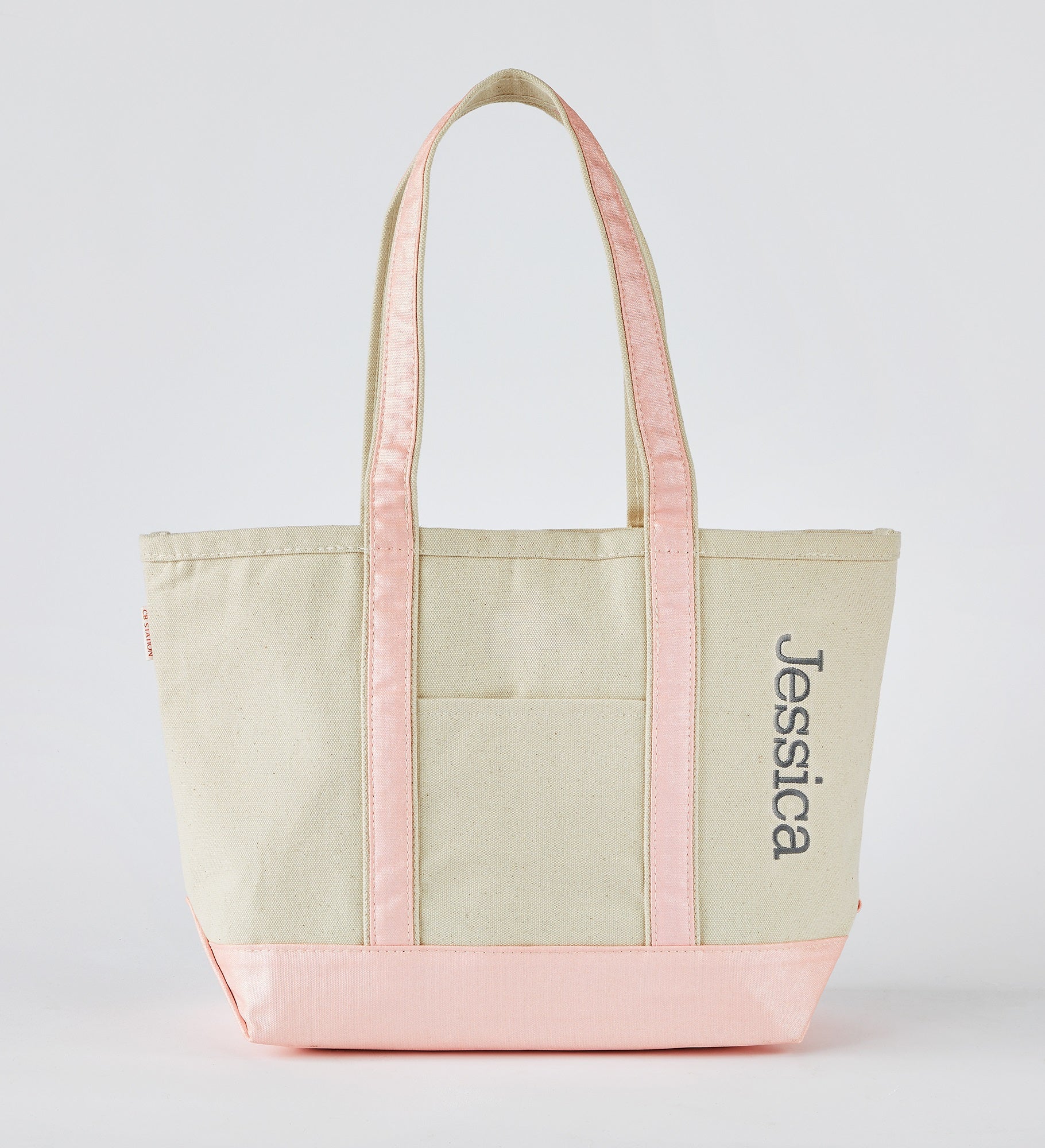 Kittenish Embroidered Pink Metallic Tote   Side Text