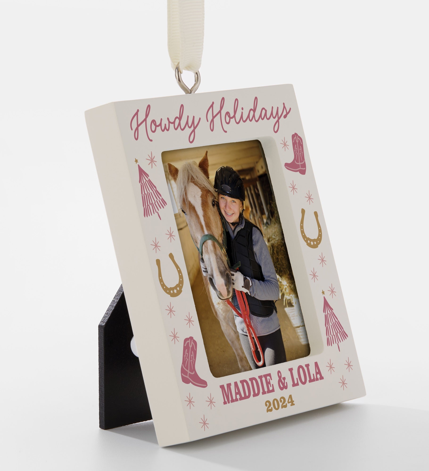 Kittenish Personalized Howdy Holidays Frame Ornament
