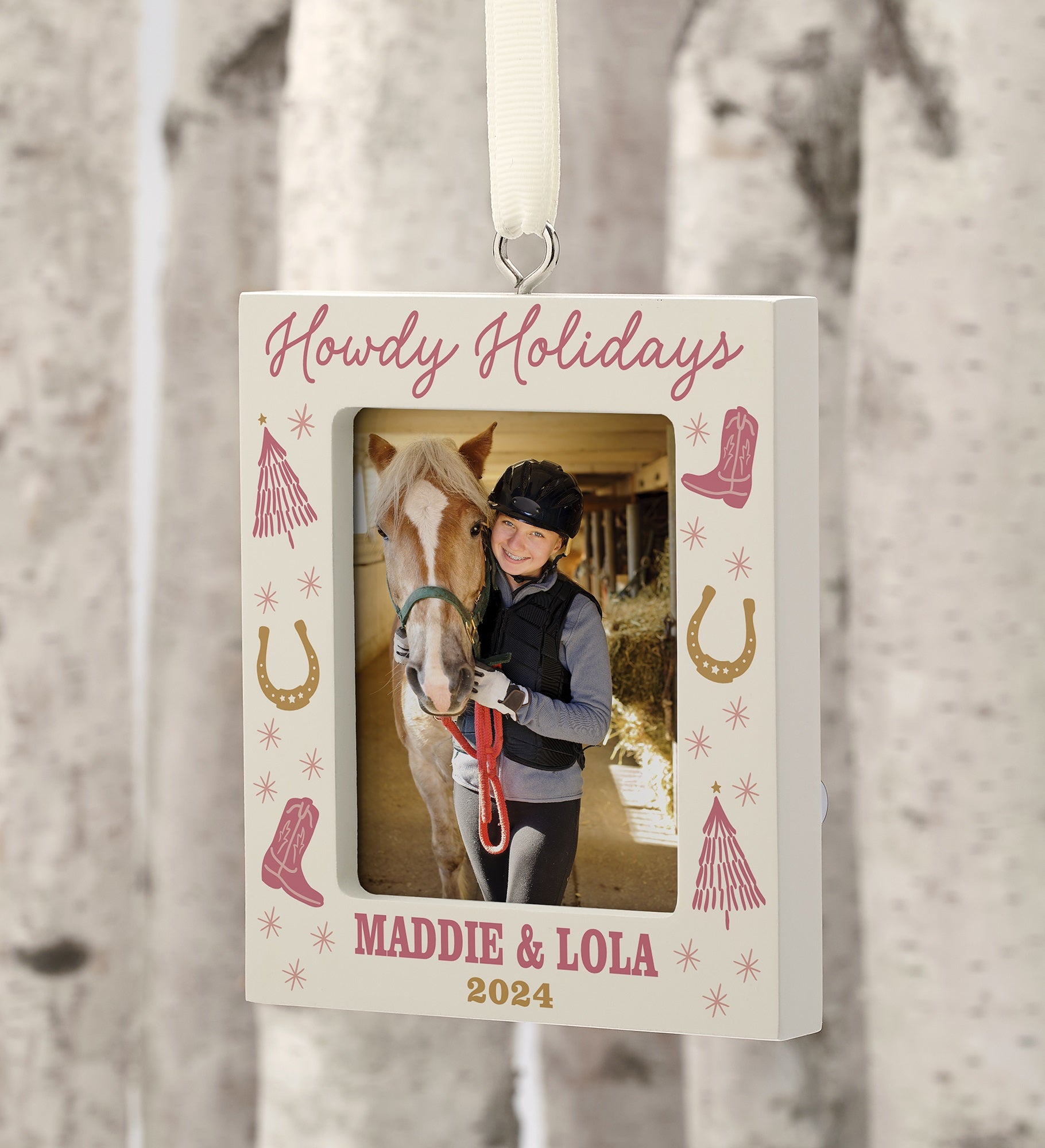 Kittenish Personalized Howdy Holidays Frame Ornament