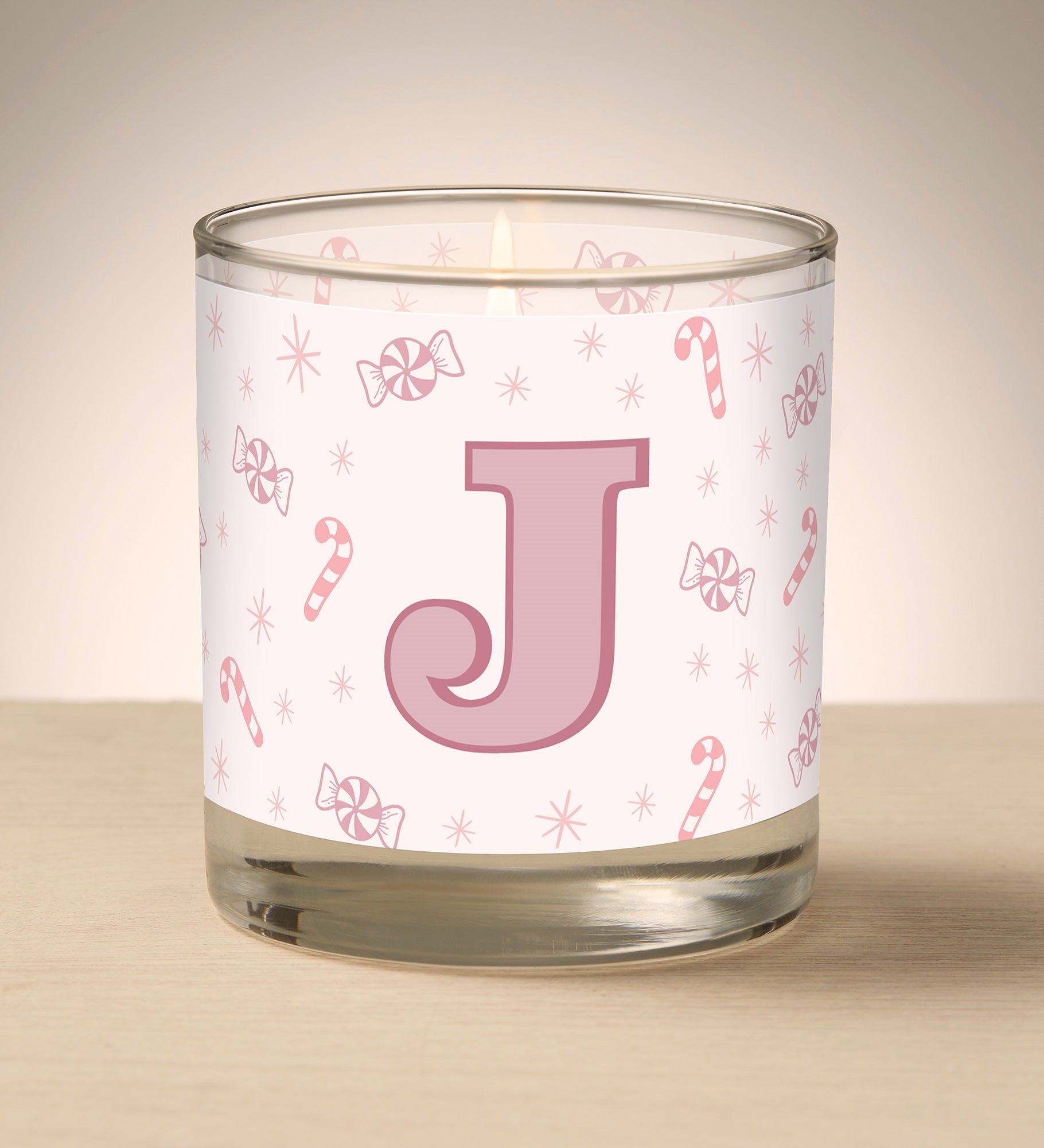 Kittenish Personalized Pink Candy Glass Candle with Initial