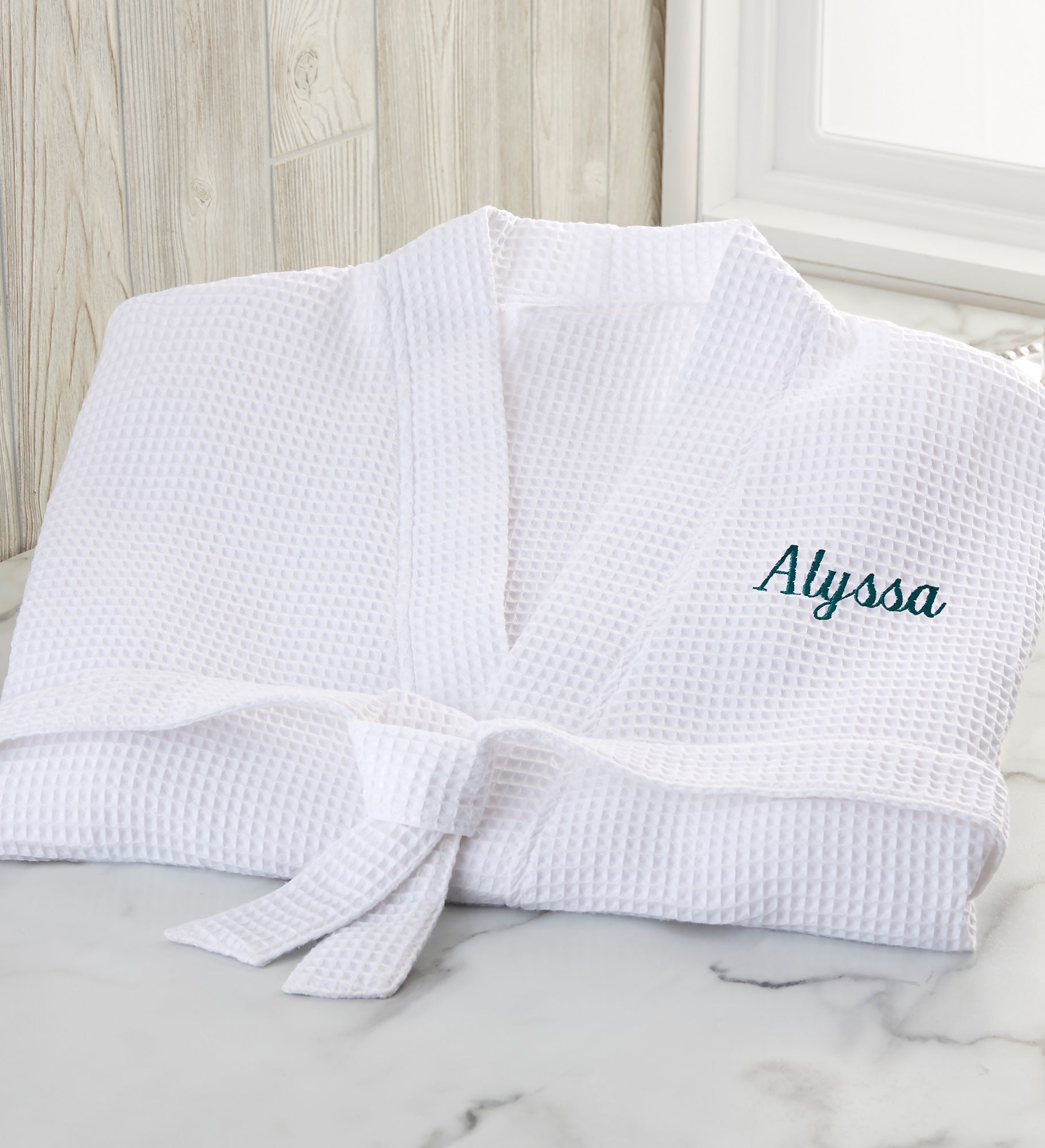 Kittenish Embroidered Waffle Weave Kimono Robes 