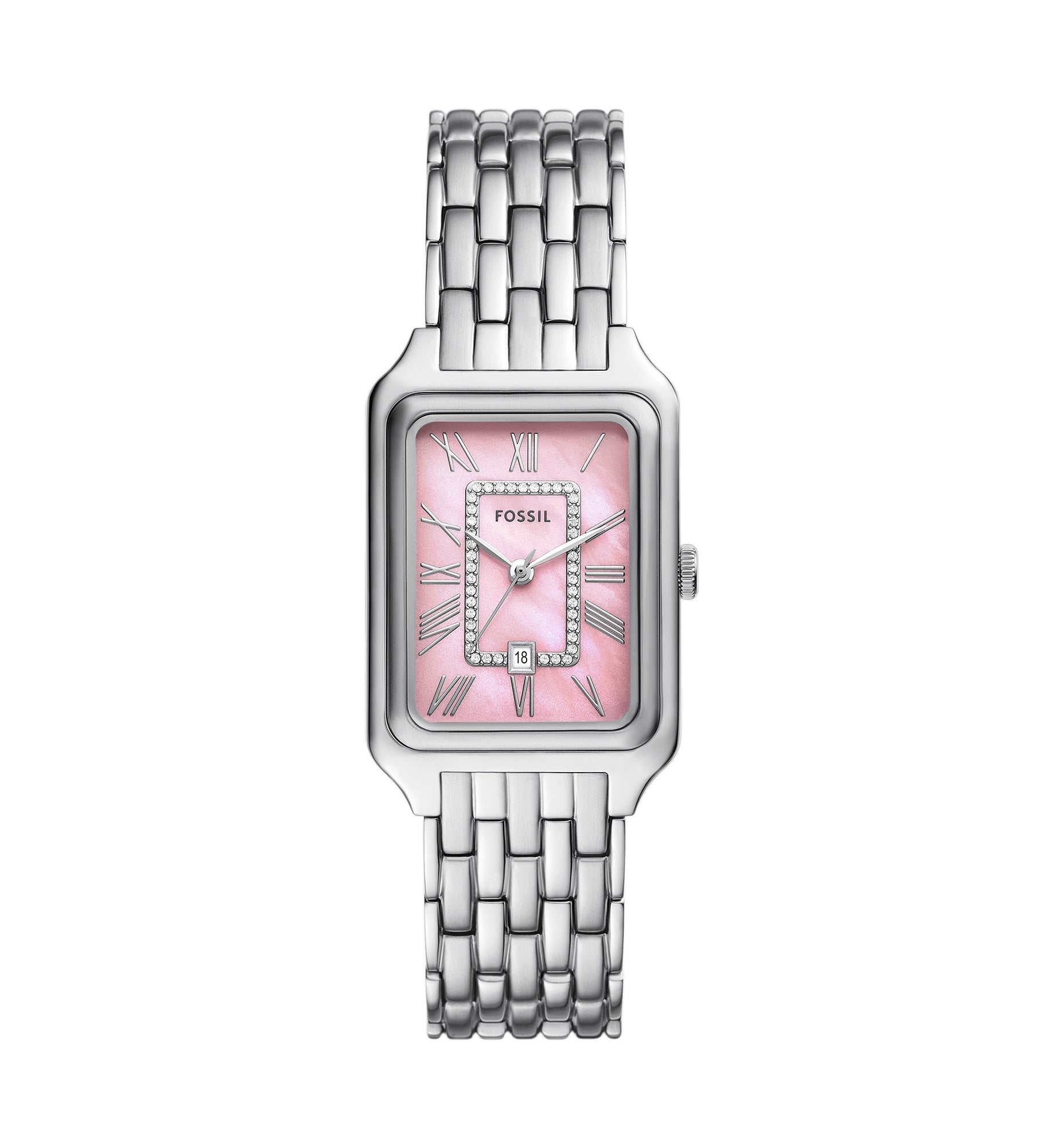 Engraved Fossil Raquel Silver and Pink Watch - 26MM