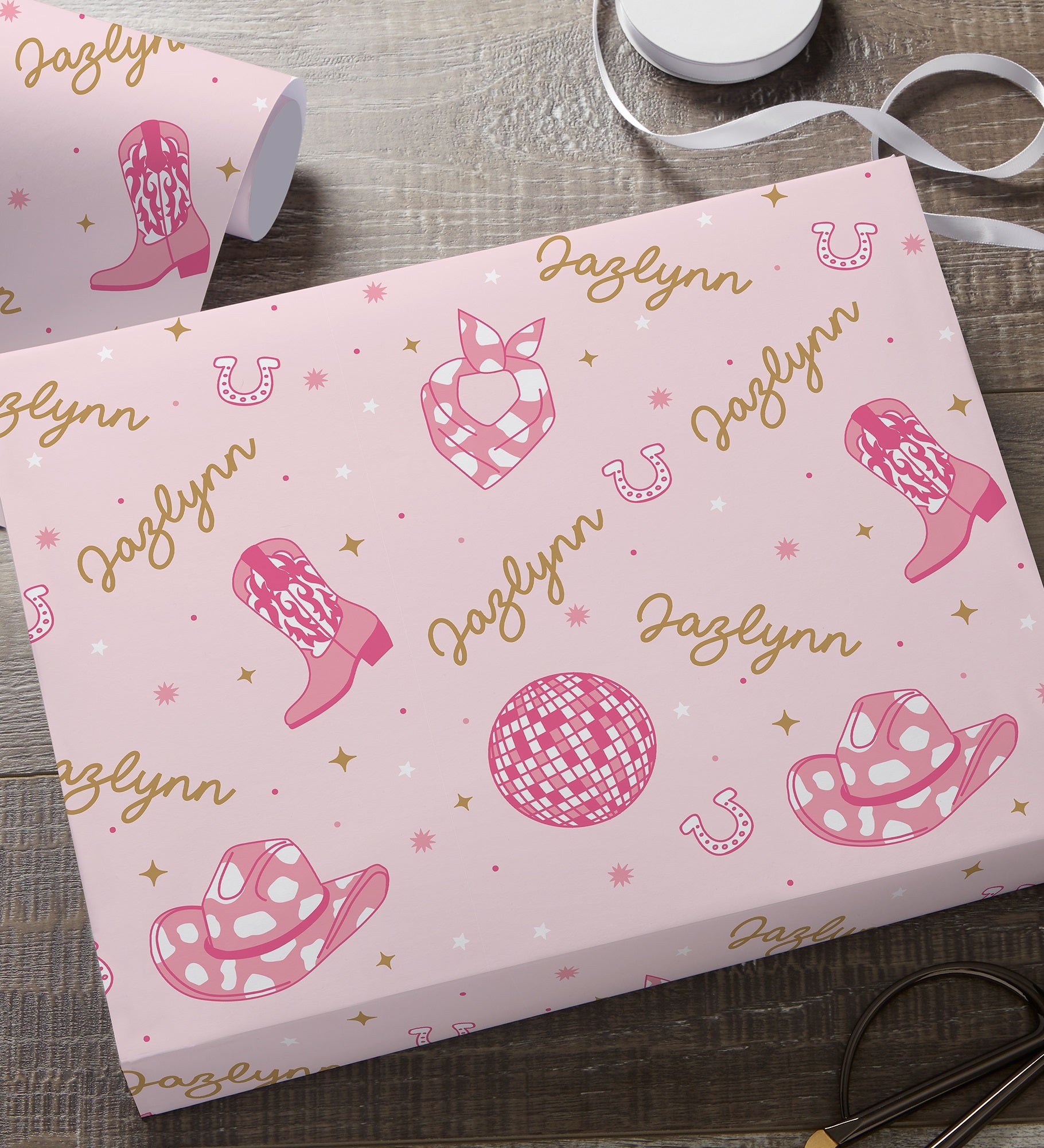 Kittenish Western Glam Personalized Wrapping Paper 